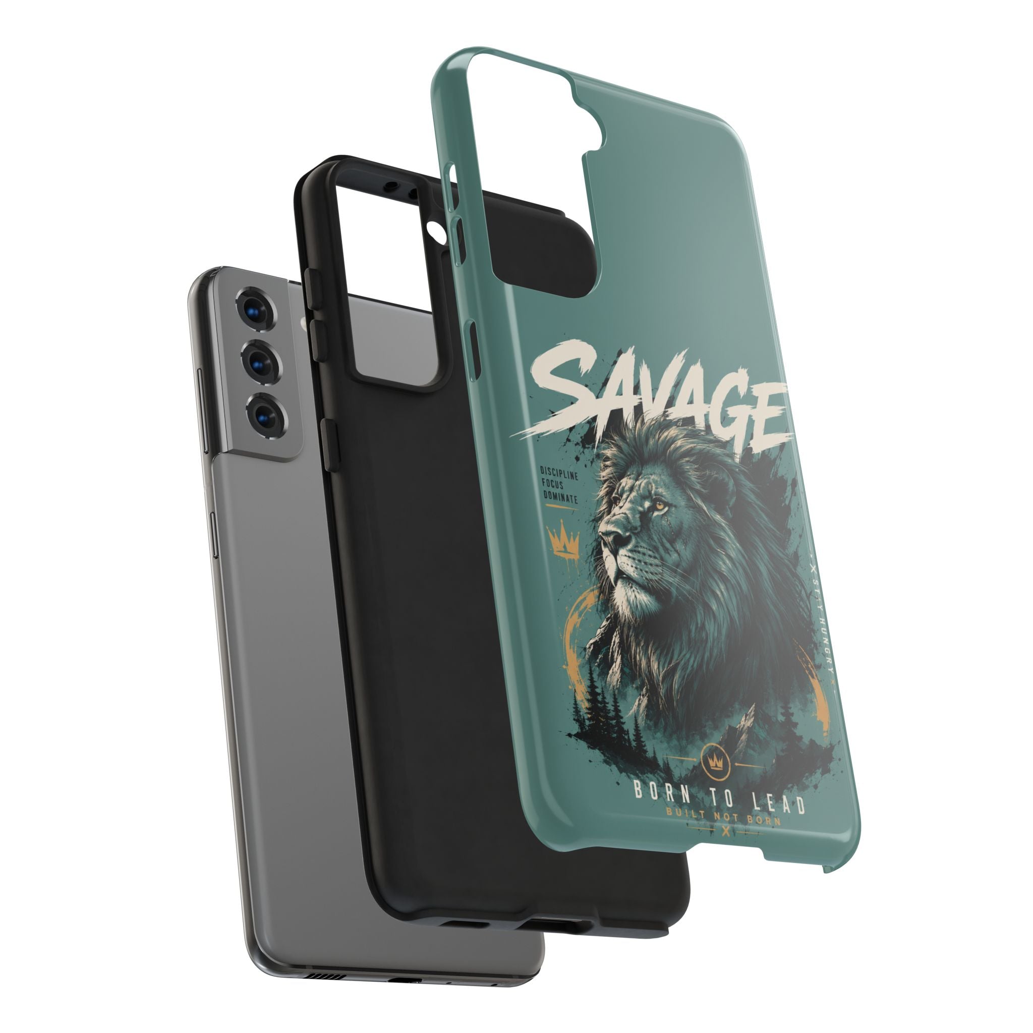 Savage Lion Tough Phone Case – 'Born to Lead' Rugged Protective Cover
