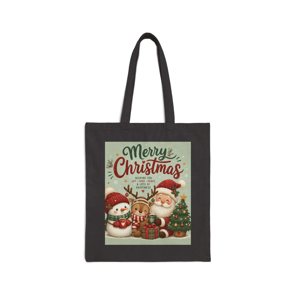 Christmas Tote Bag — 'Merry Christmas' Vintage Santa & Snowman Canvas Gift Tote