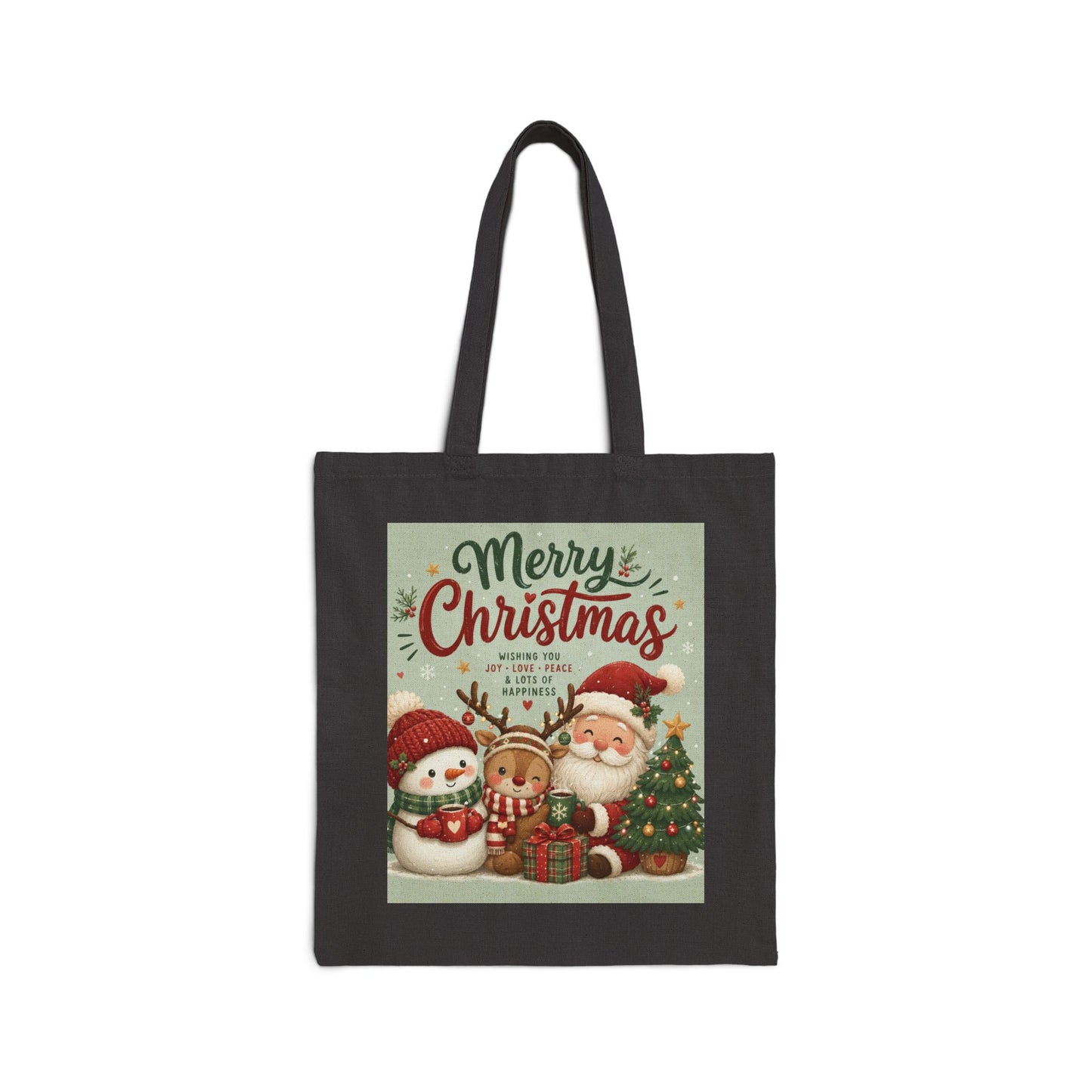 Christmas Tote Bag — 'Merry Christmas' Vintage Santa & Snowman Canvas Gift Tote