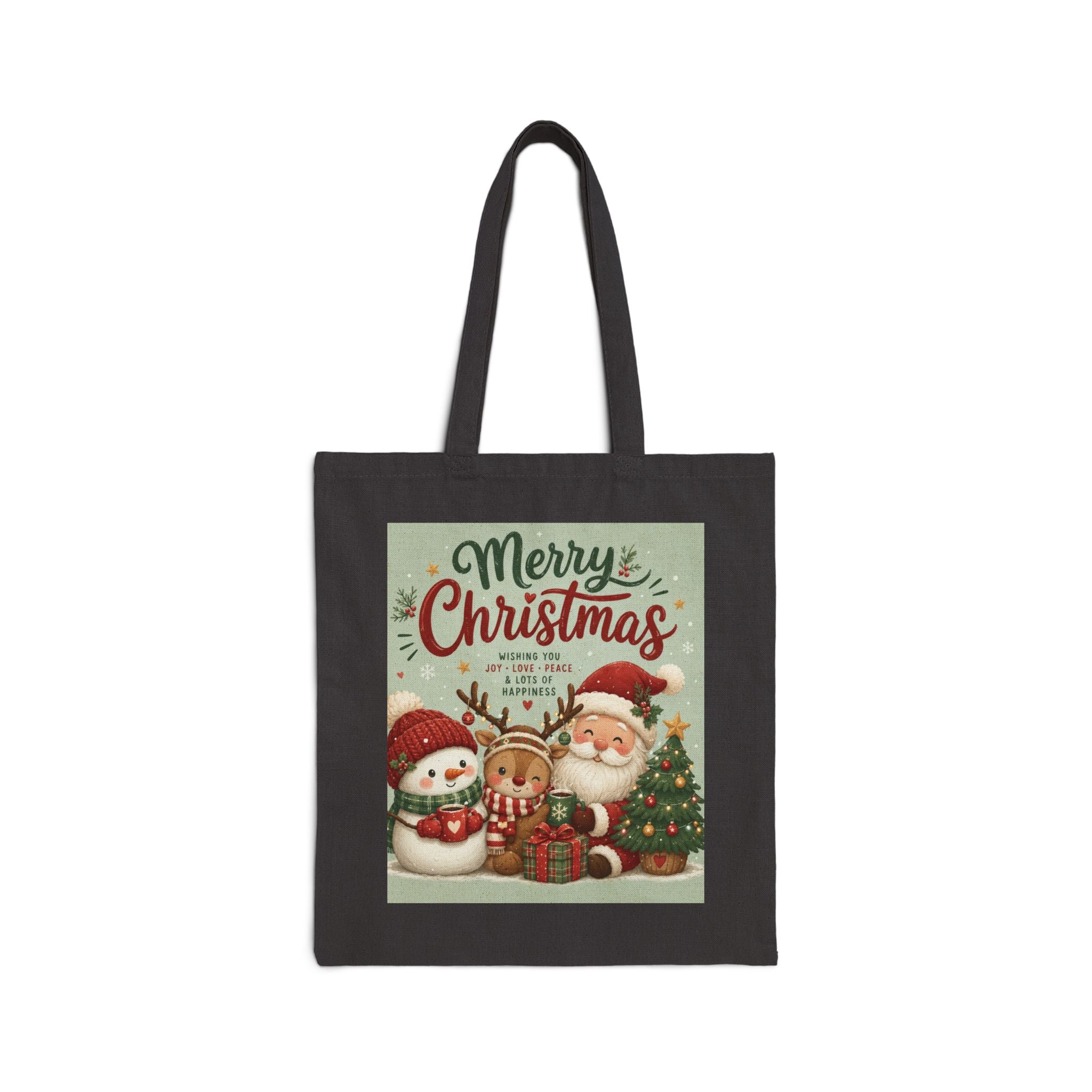 Christmas Tote Bag — 'Merry Christmas' Vintage Santa & Snowman Canvas Gift Tote