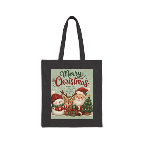 Christmas Tote Bag — 'Merry Christmas' Vintage Santa & Snowman Canvas Gift Tote