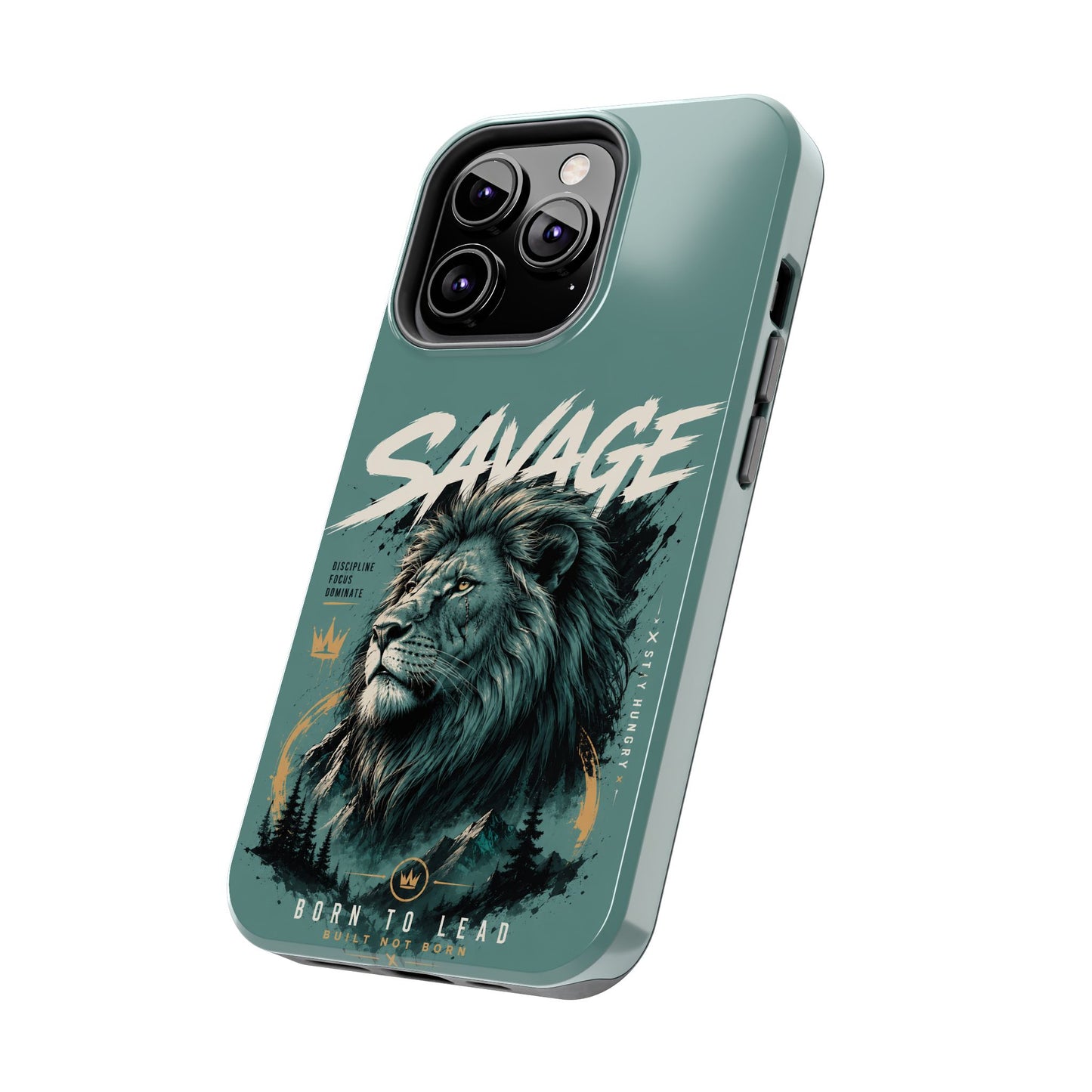 Savage Lion Tough Phone Case – 'Born to Lead' Rugged Protective Cover