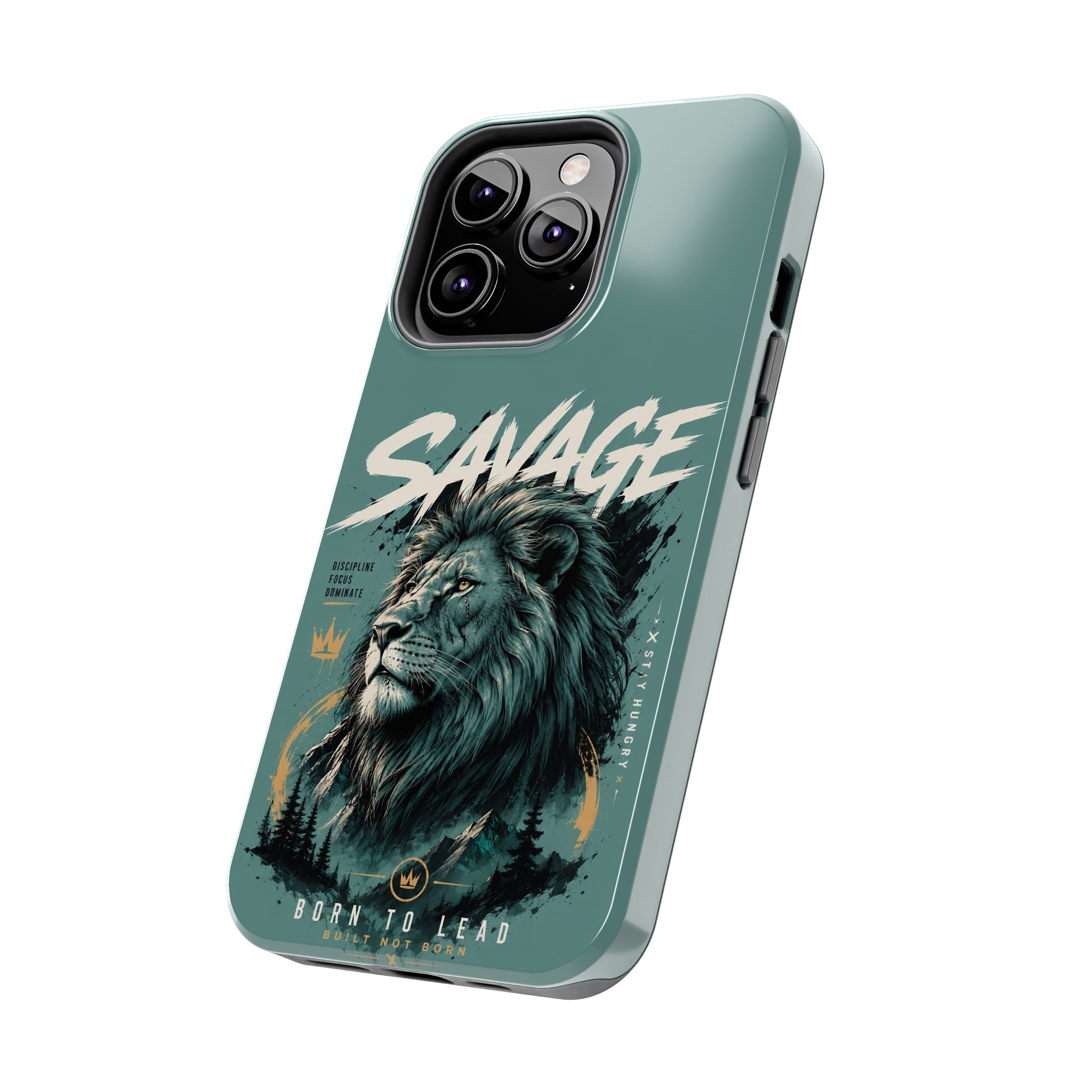 Savage Lion Tough Phone Case – 'Born to Lead' Rugged Protective Cover