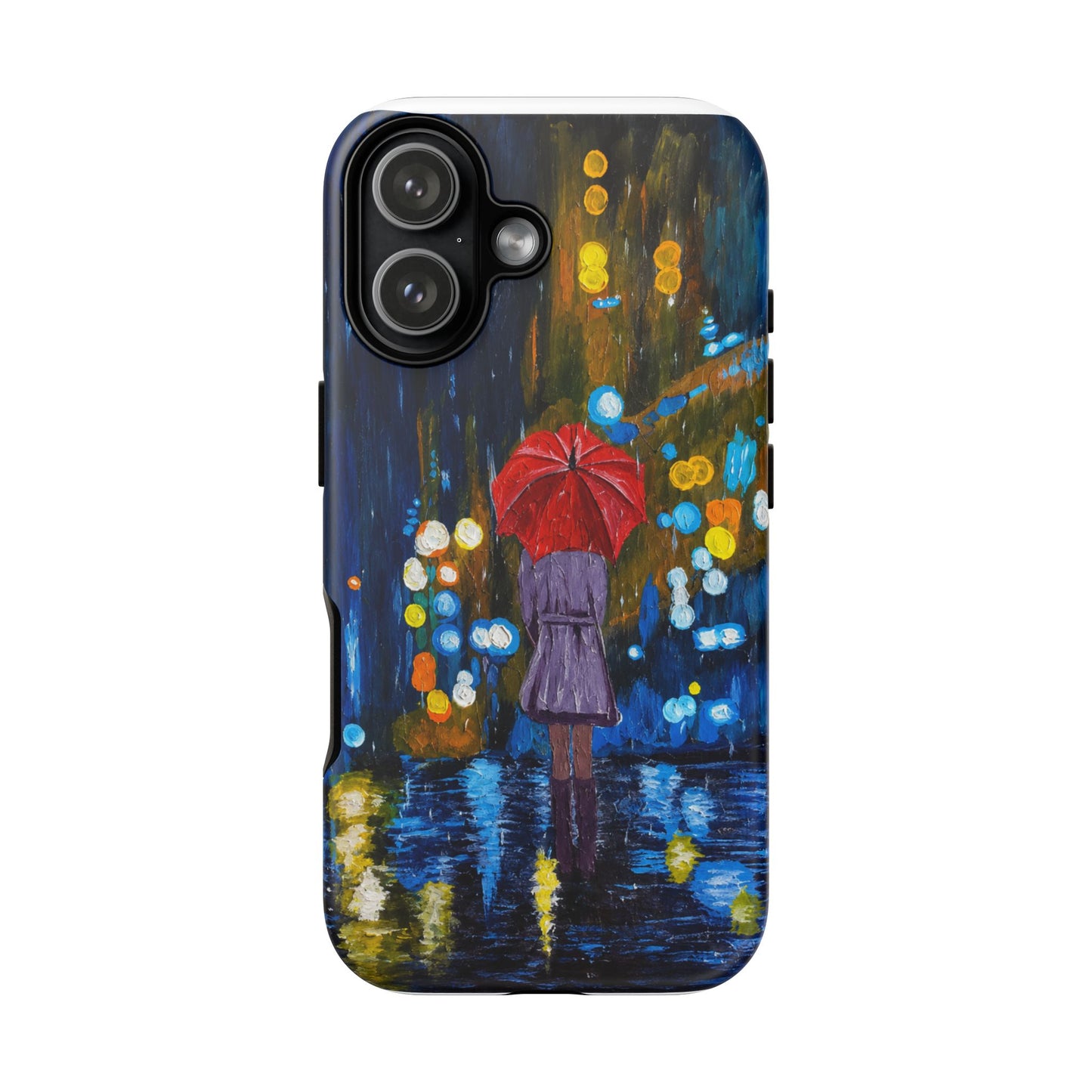 Rainy Night Phone Case — Woman with Red Umbrella Art