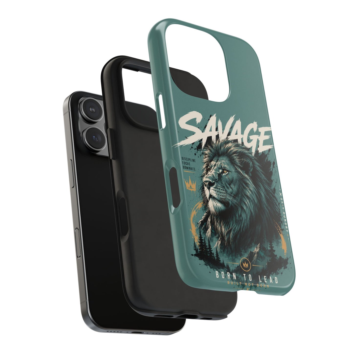 Savage Lion Tough Phone Case – 'Born to Lead' Rugged Protective Cover