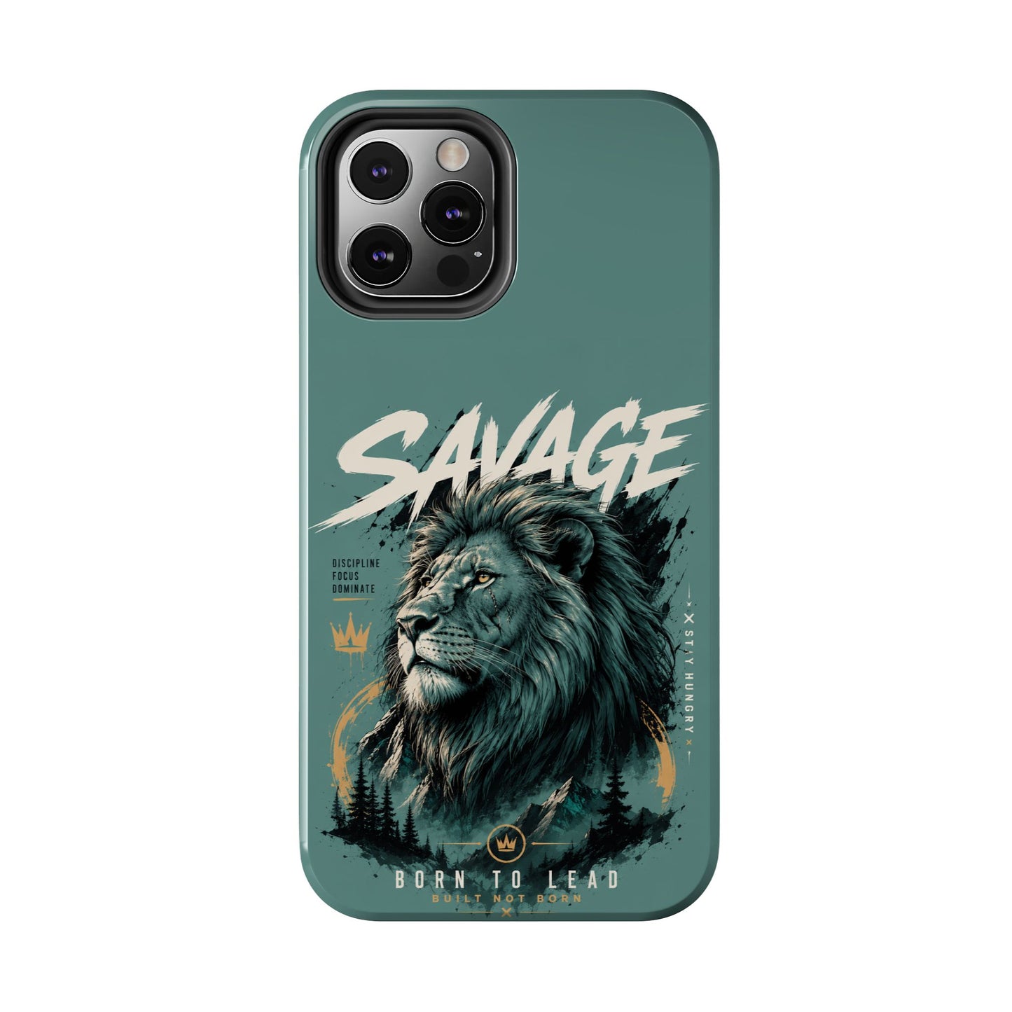 Savage Lion Tough Phone Case – 'Born to Lead' Rugged Protective Cover