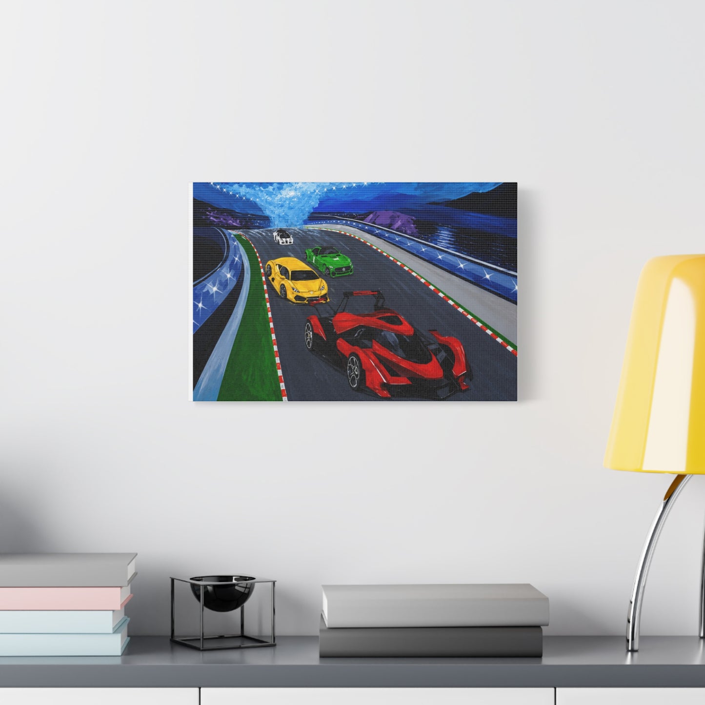 Racing Supercars Matte Canvas Print — Vibrant Track Night Artwork (Stretched 1.25")