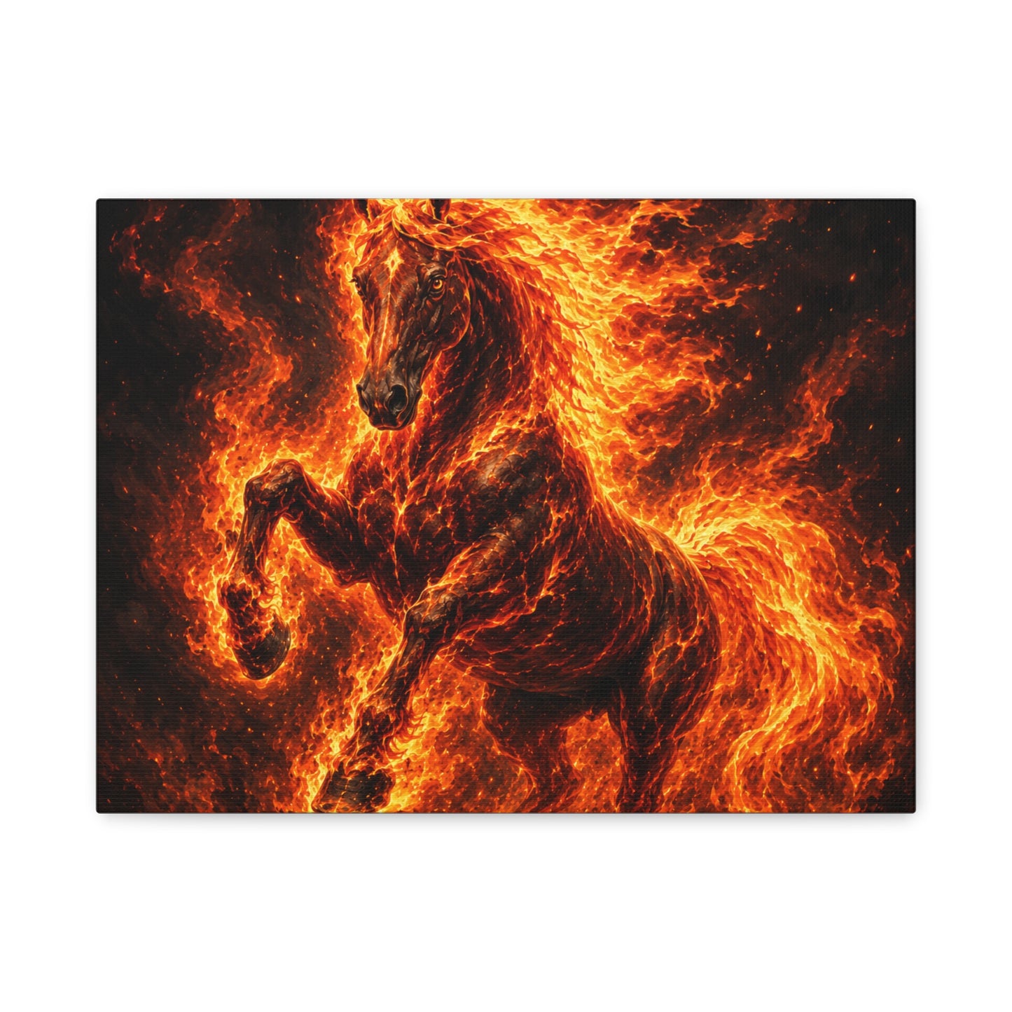 Fiery Horse Canvas Wall Art – Flaming Stallion Matte Stretched Print