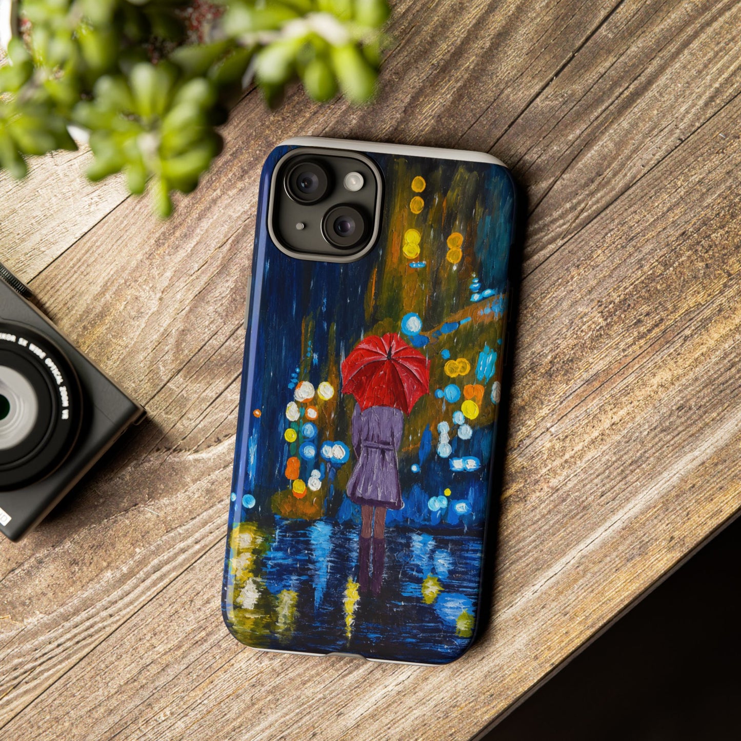 Rainy Night Phone Case — Woman with Red Umbrella Art