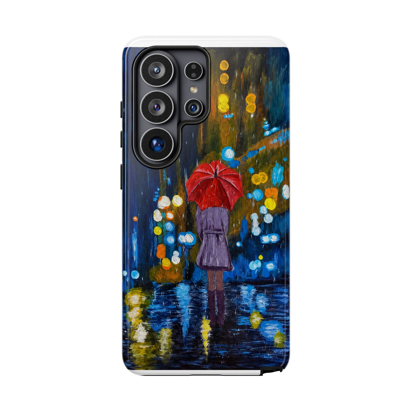 Rainy Night Phone Case — Woman with Red Umbrella Art