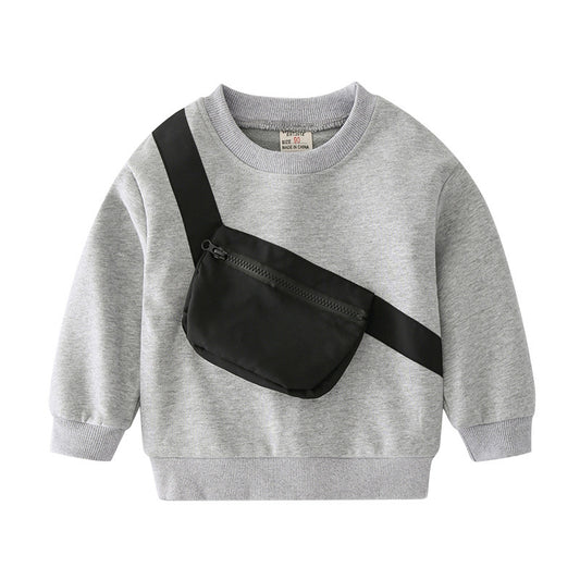 Non-Hooded Sweatshirt for Kids, Comfortable and Breathable Long Sleeve Sweatshirt for Boys
