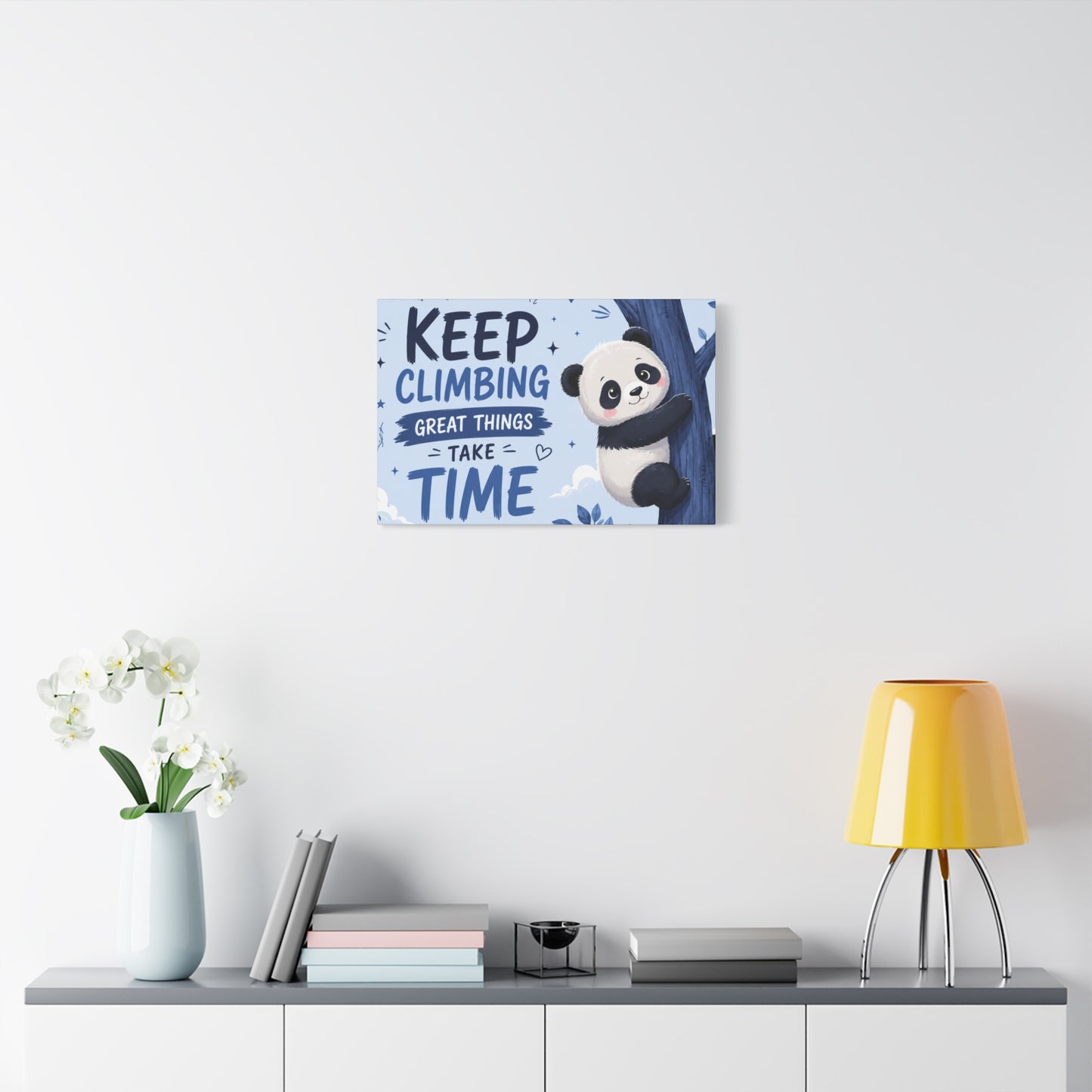 Keep Climbing Panda Canvas Wall Art – Cute Inspirational Nursery Decor for Kids Bedroom & Playroom