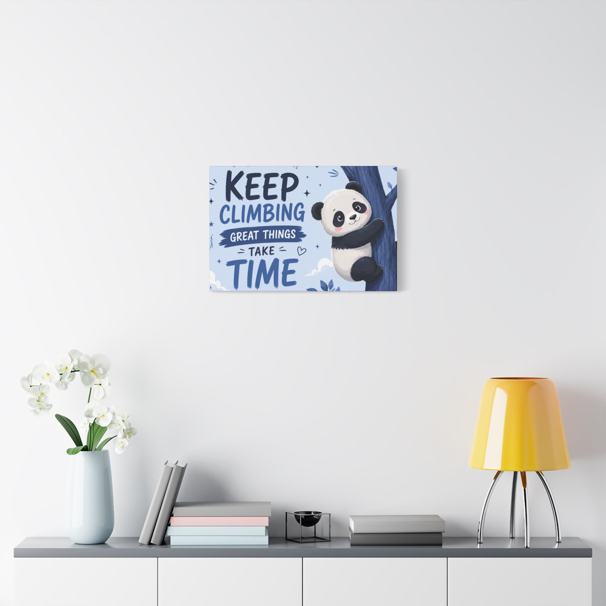 Keep Climbing Panda Canvas Wall Art – Cute Inspirational Nursery Decor for Kids Bedroom & Playroom
