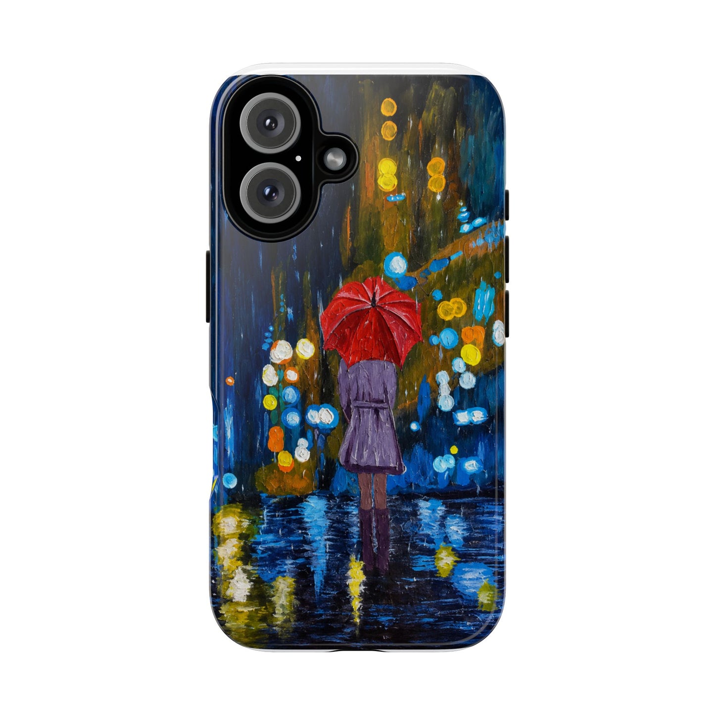 Rainy Night Phone Case — Woman with Red Umbrella Art