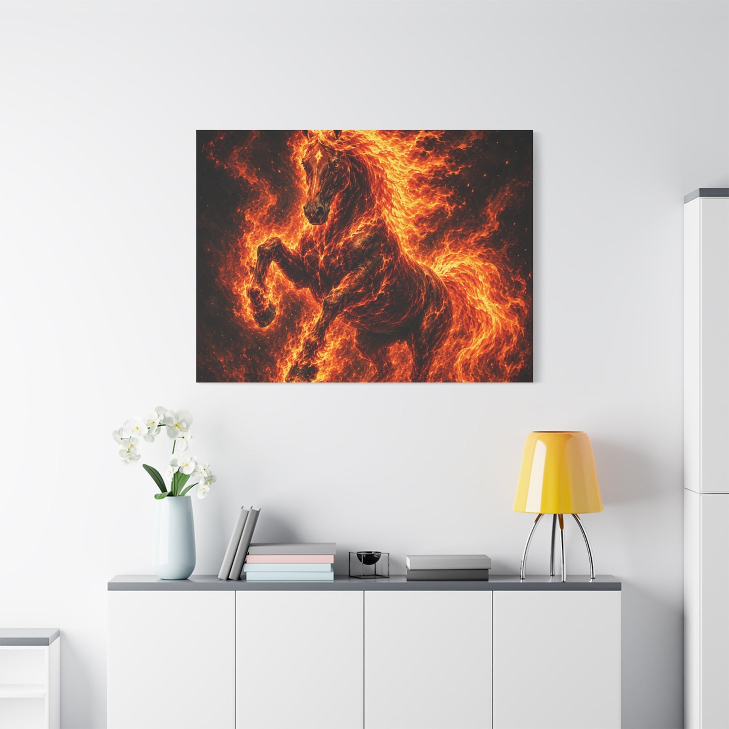 Fiery Horse Canvas Wall Art – Flaming Stallion Matte Stretched Print