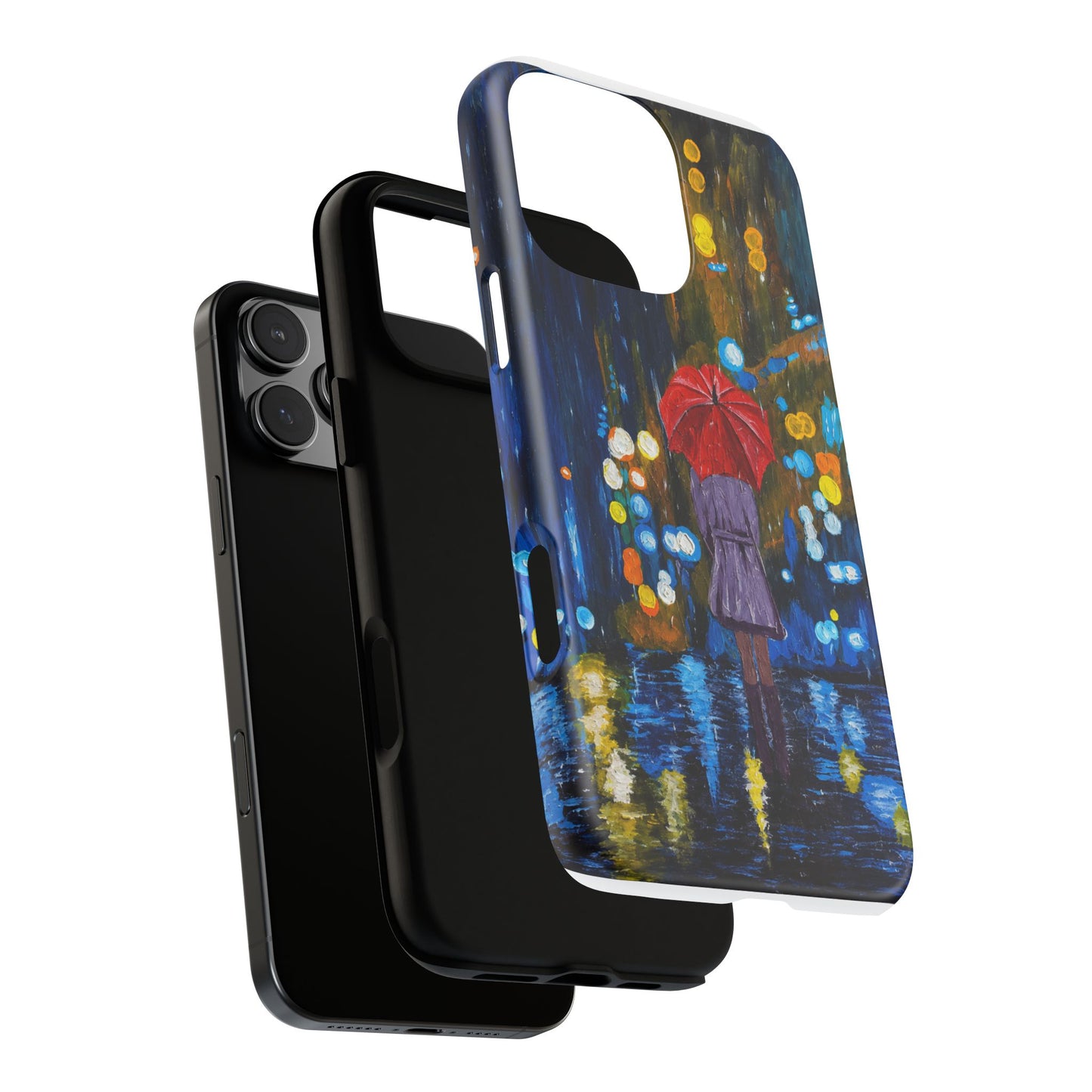 Rainy Night Phone Case — Woman with Red Umbrella Art