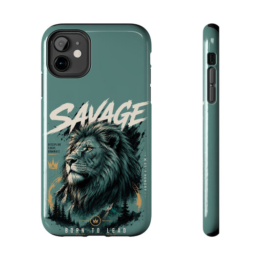 Savage Lion Tough Phone Case – 'Born to Lead' Rugged Protective Cover