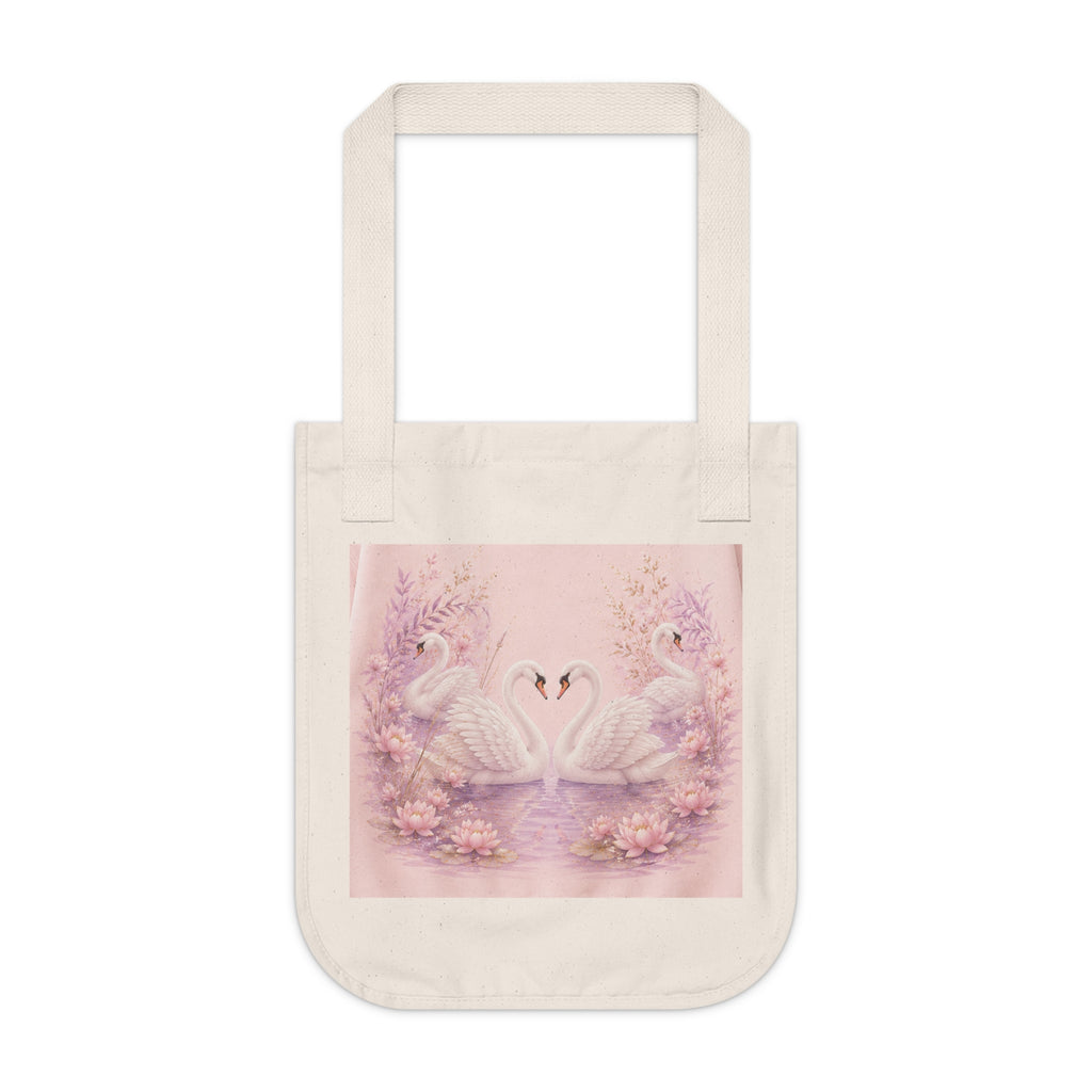 Swan Heart Organic Canvas Tote — Pastel Floral Eco-Friendly Bag