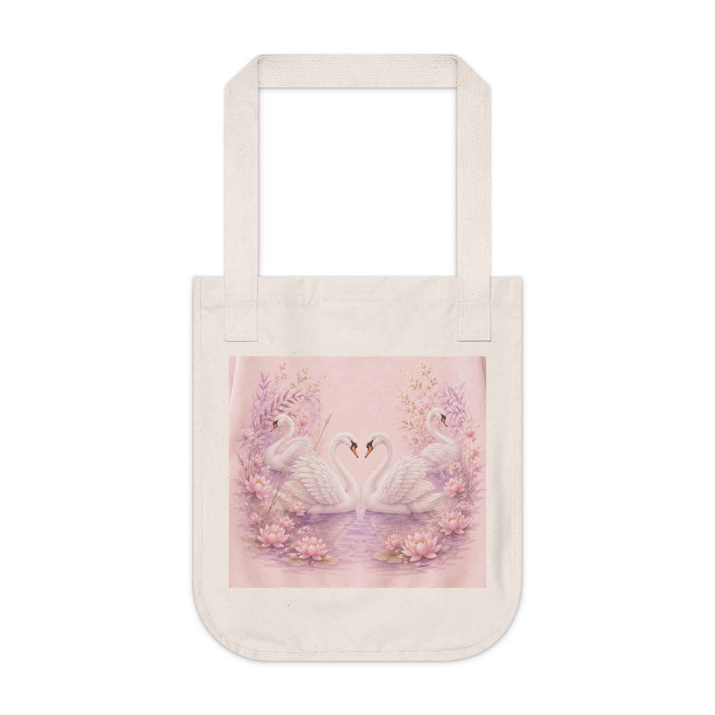 Swan Heart Organic Canvas Tote — Pastel Floral Eco-Friendly Bag