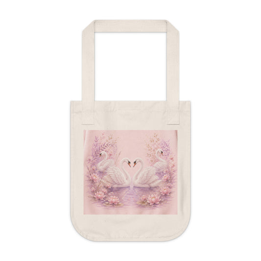 Swan Heart Organic Canvas Tote — Pastel Floral Eco-Friendly Bag