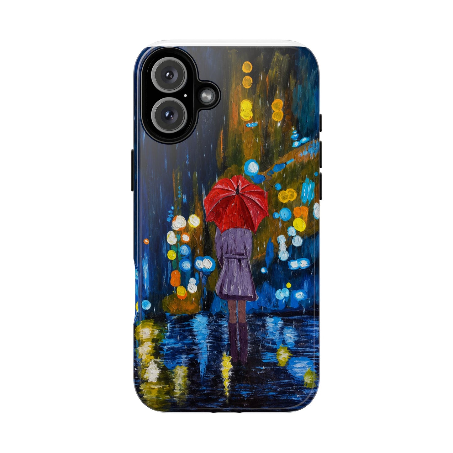 Rainy Night Phone Case — Woman with Red Umbrella Art