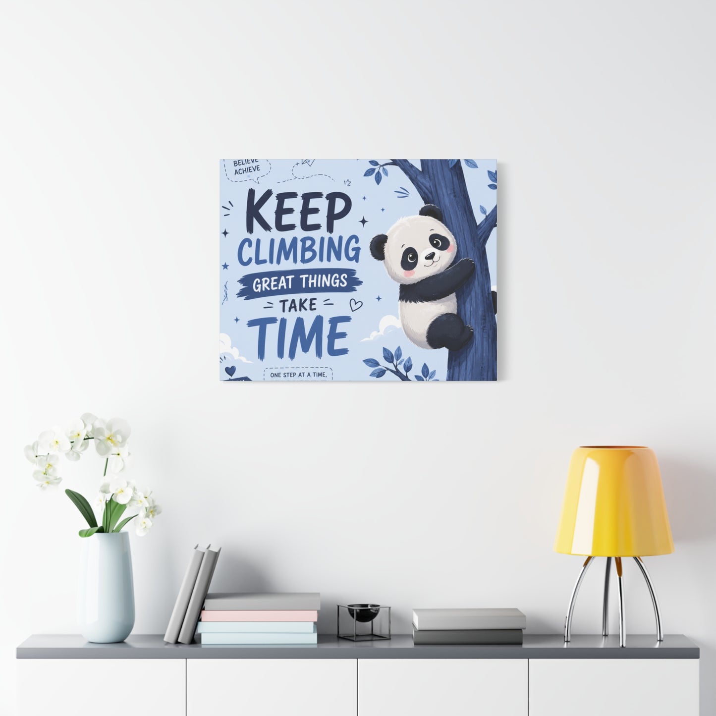 Keep Climbing Panda Canvas Wall Art – Cute Inspirational Nursery Decor for Kids Bedroom & Playroom