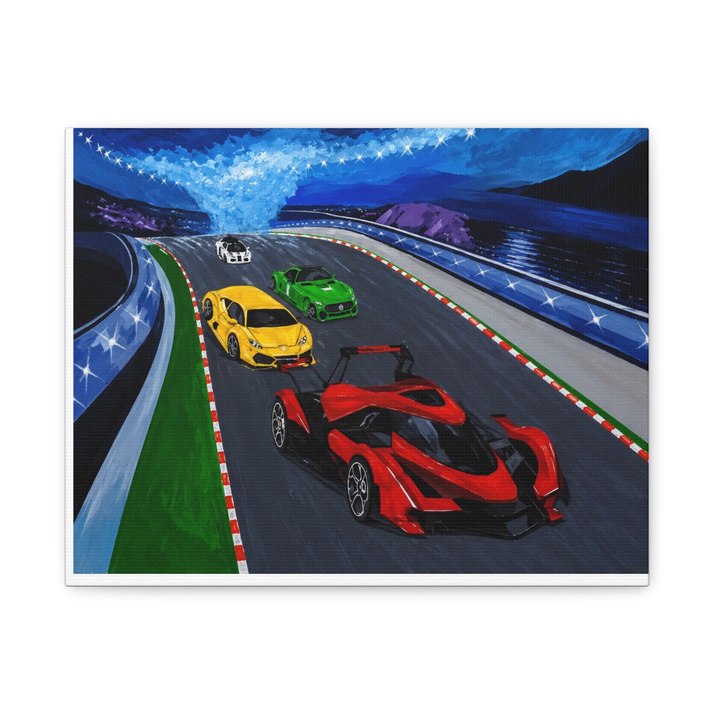 Racing Supercars Matte Canvas Print — Vibrant Track Night Artwork (Stretched 1.25")
