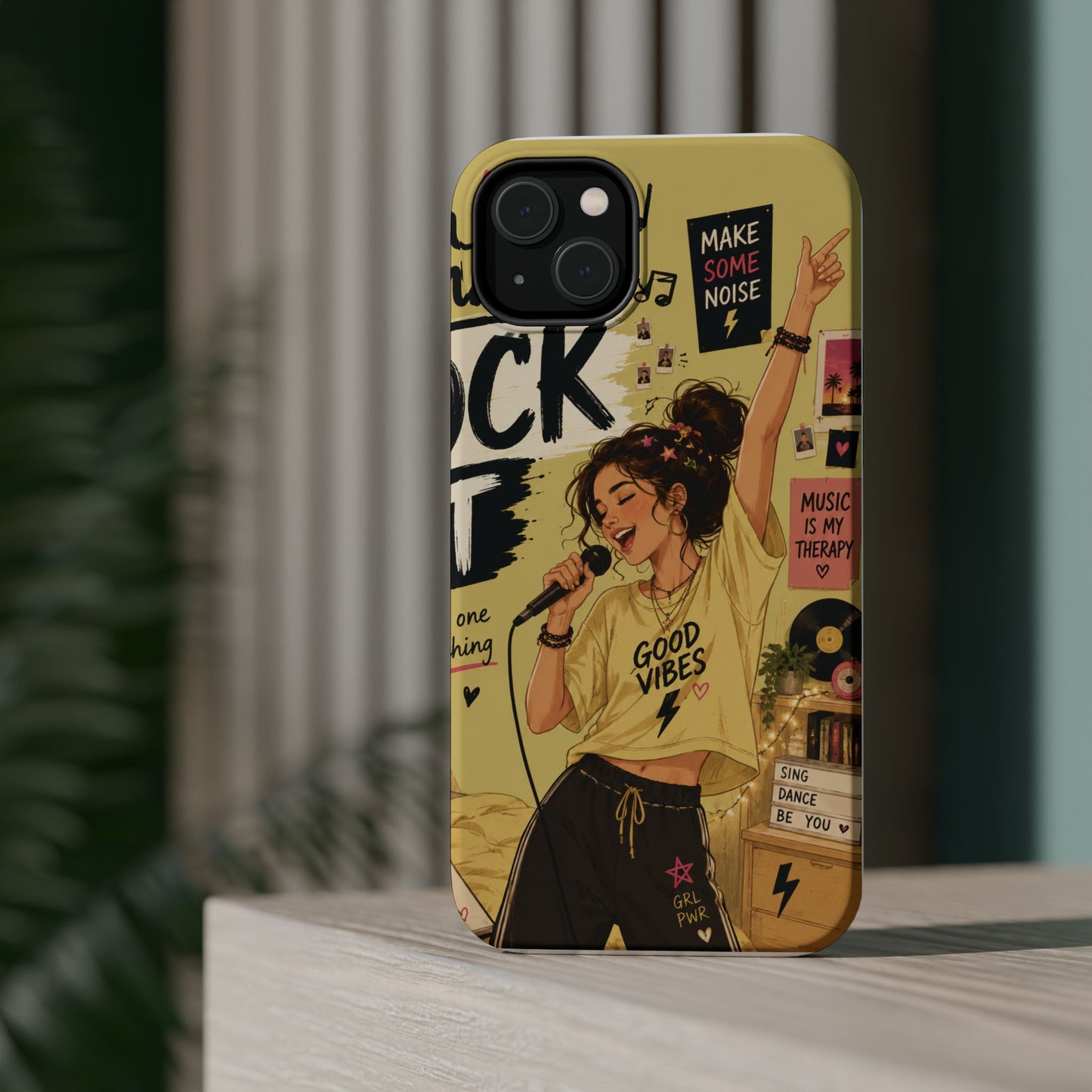 Singer Illustration Phone Case — 'Good Vibes' Magnetic Impact-Resistant Case