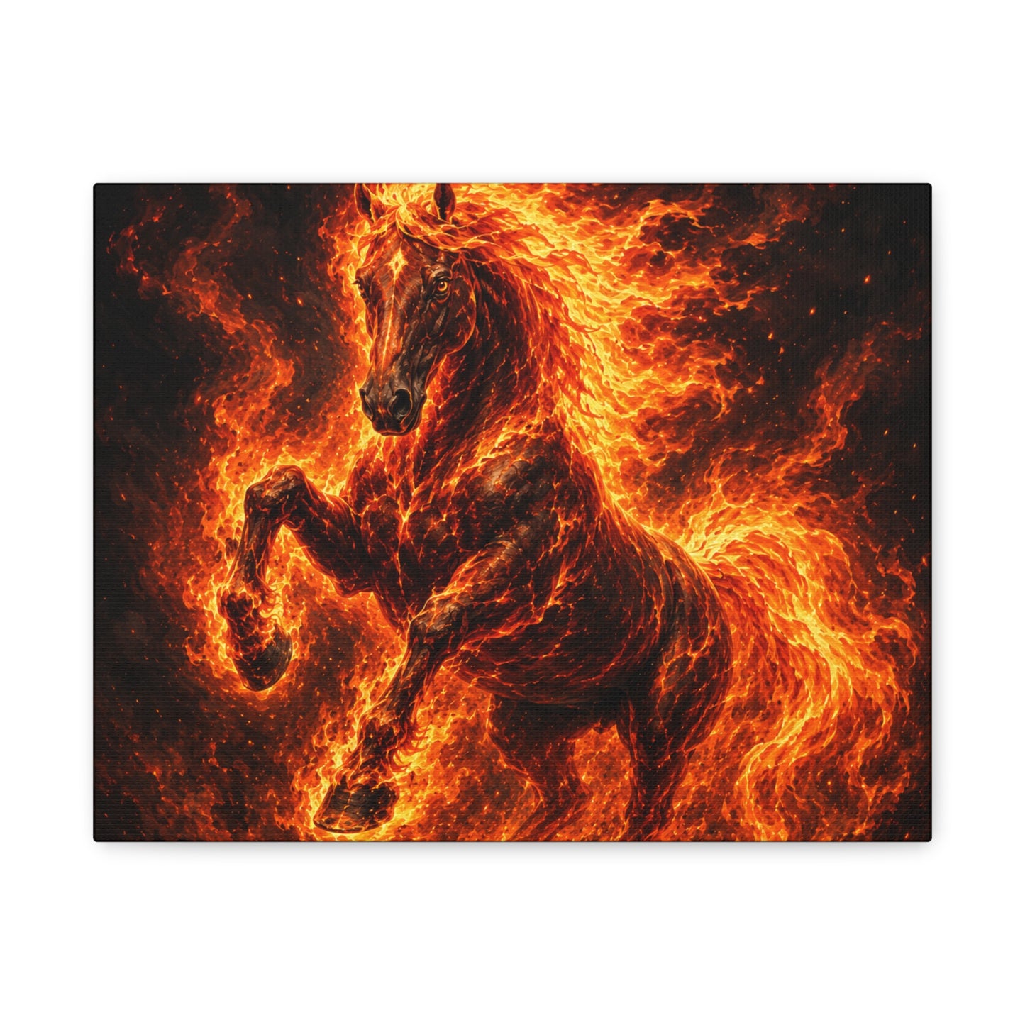 Fiery Horse Canvas Wall Art – Flaming Stallion Matte Stretched Print