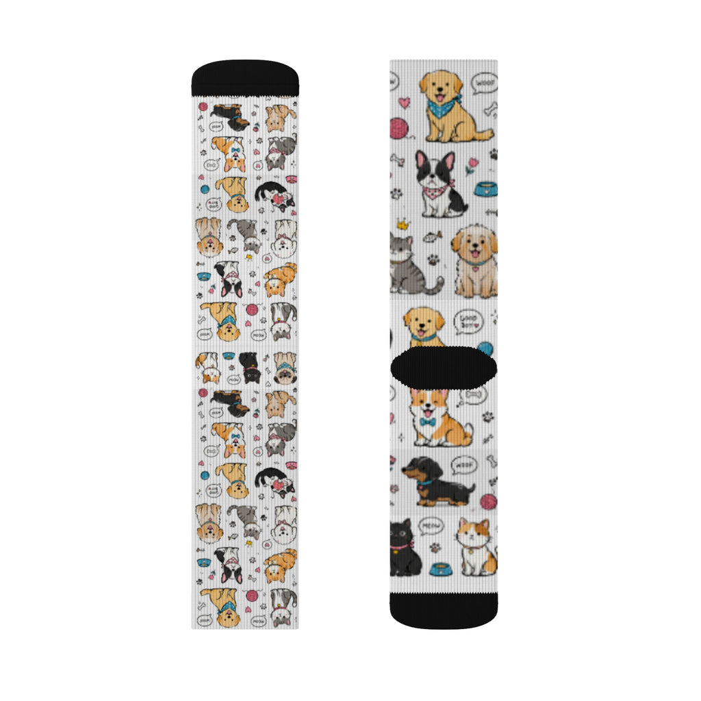 Cute Cat & Dog Doodle Crew Socks – Fun Pet Lover Gift Socks for Women & Men
