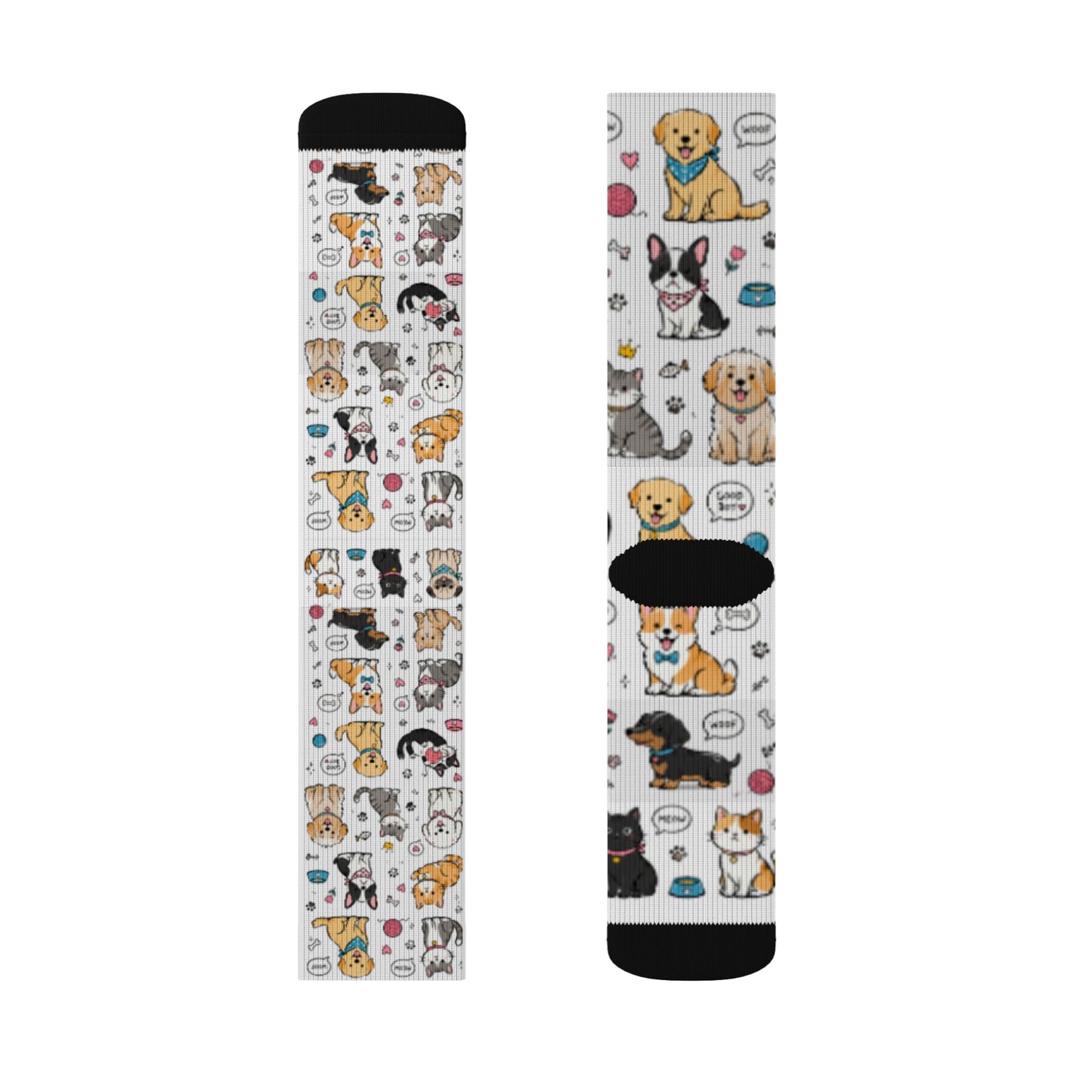 Cute Cat & Dog Doodle Crew Socks – Fun Pet Lover Gift Socks for Women & Men