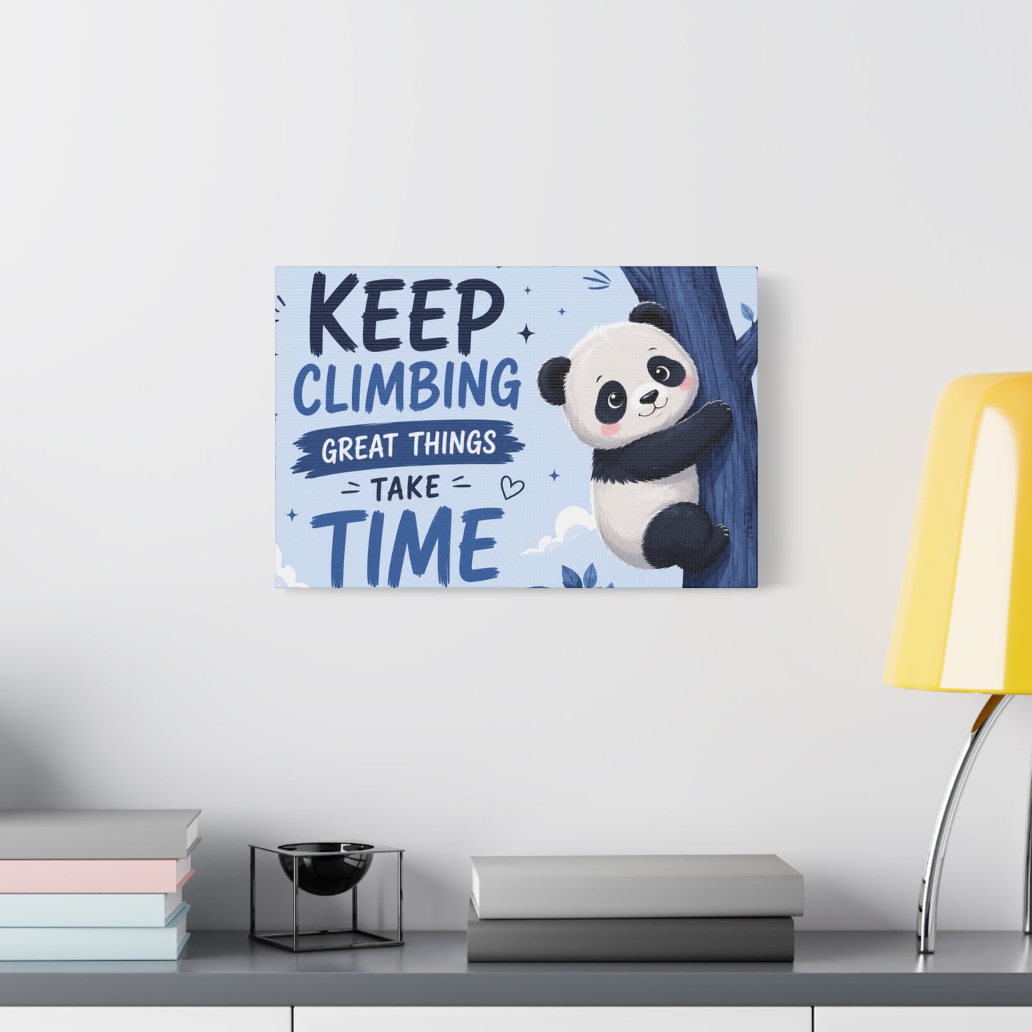 Keep Climbing Panda Canvas Wall Art – Cute Inspirational Nursery Decor for Kids Bedroom & Playroom