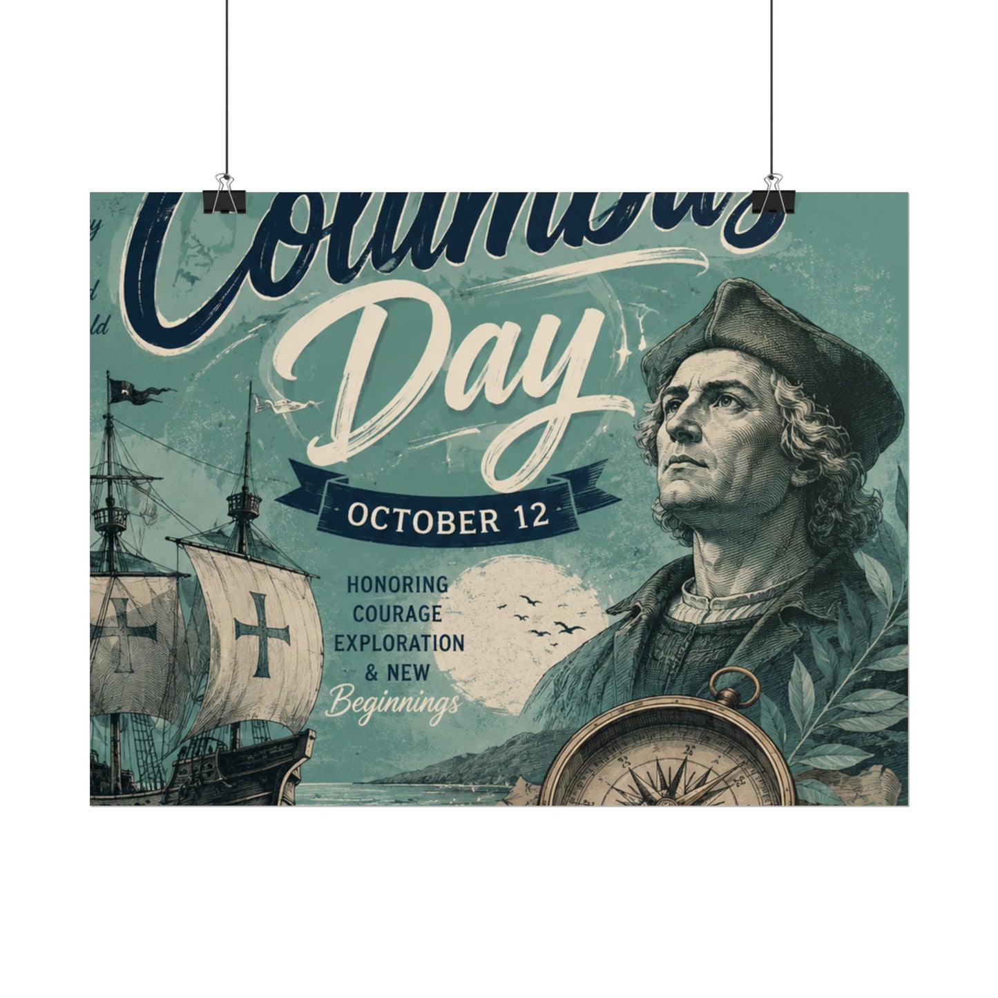Columbus Day Poster — Rolled Vintage Exploration Print (October 12)
