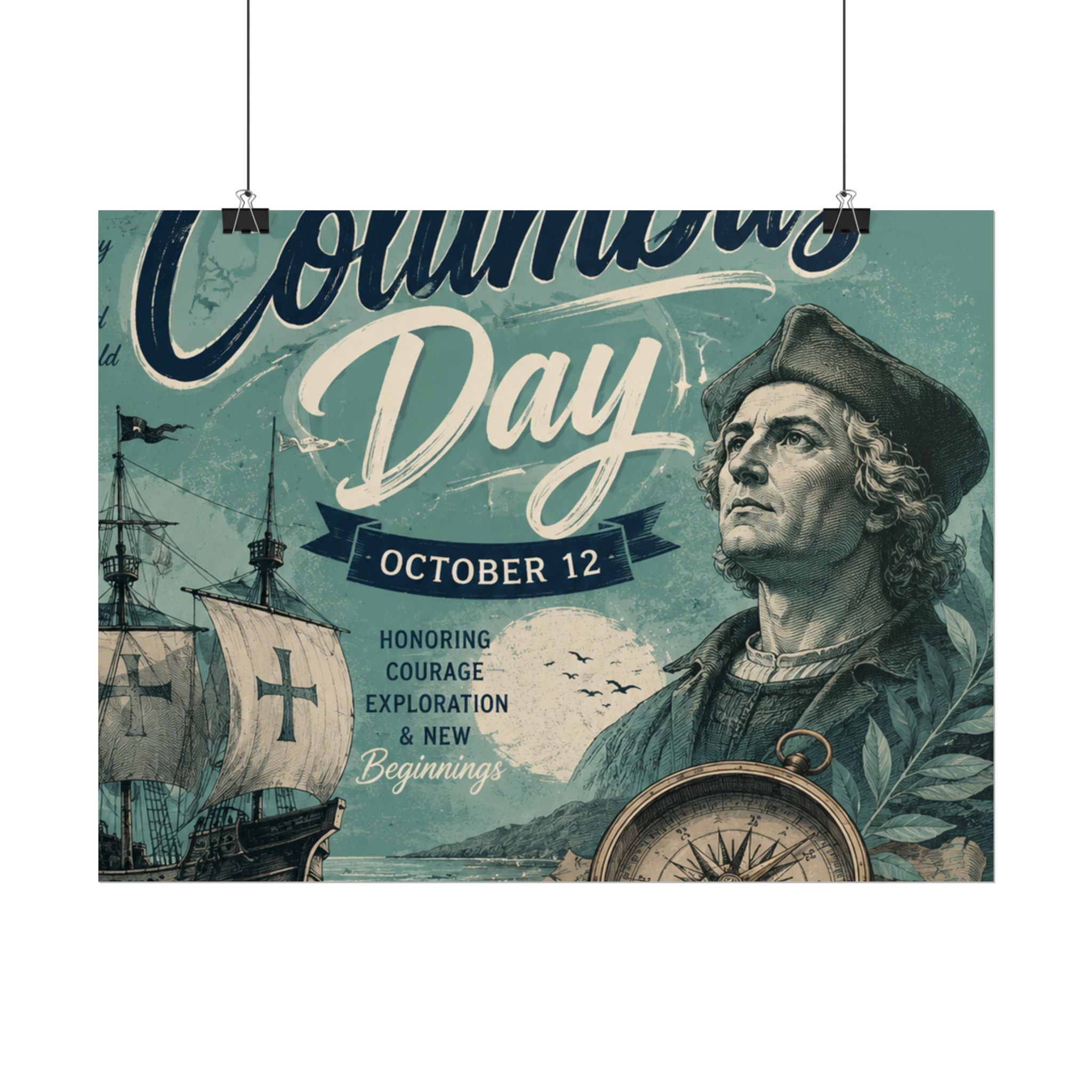 Columbus Day Poster — Rolled Vintage Exploration Print (October 12)
