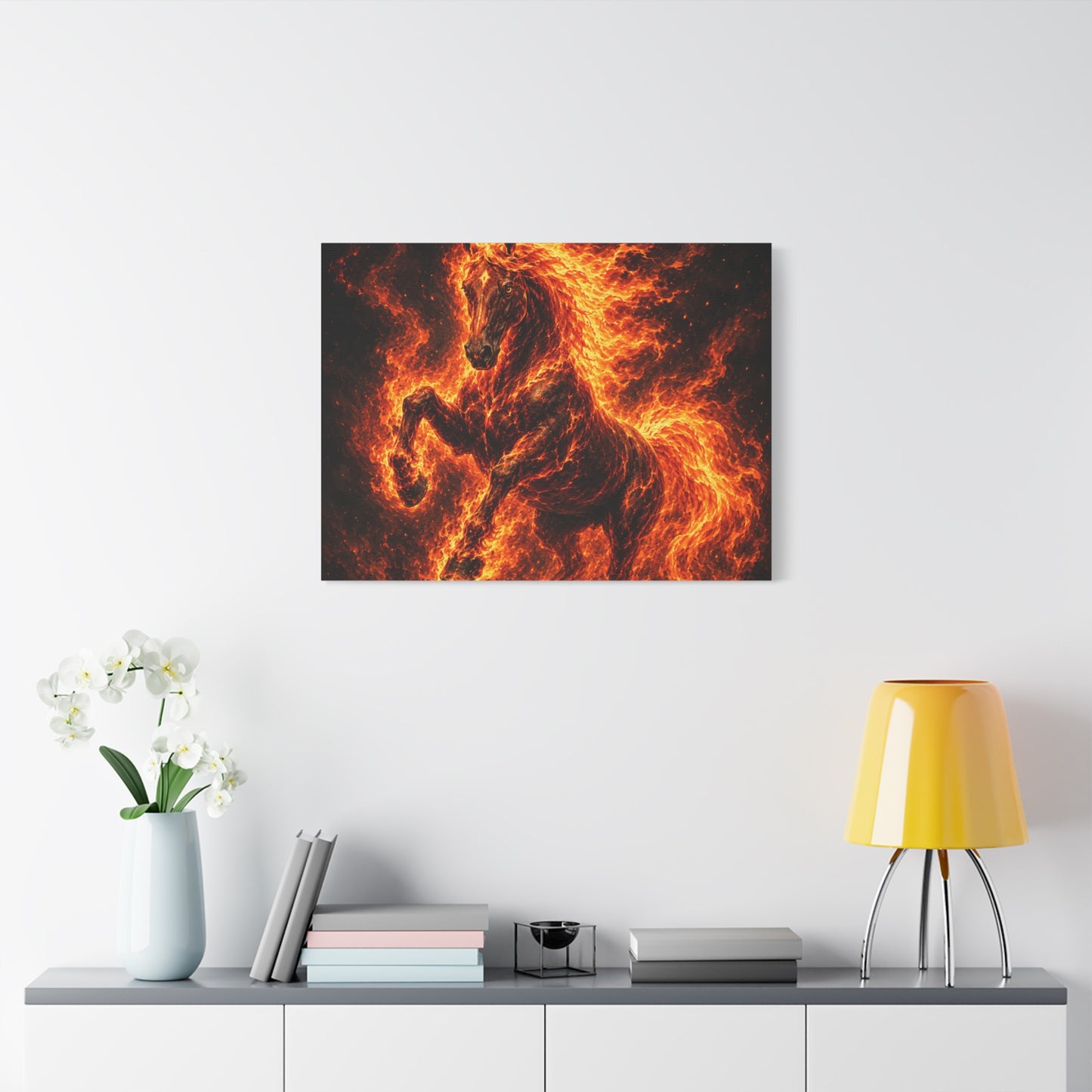Fiery Horse Canvas Wall Art – Flaming Stallion Matte Stretched Print
