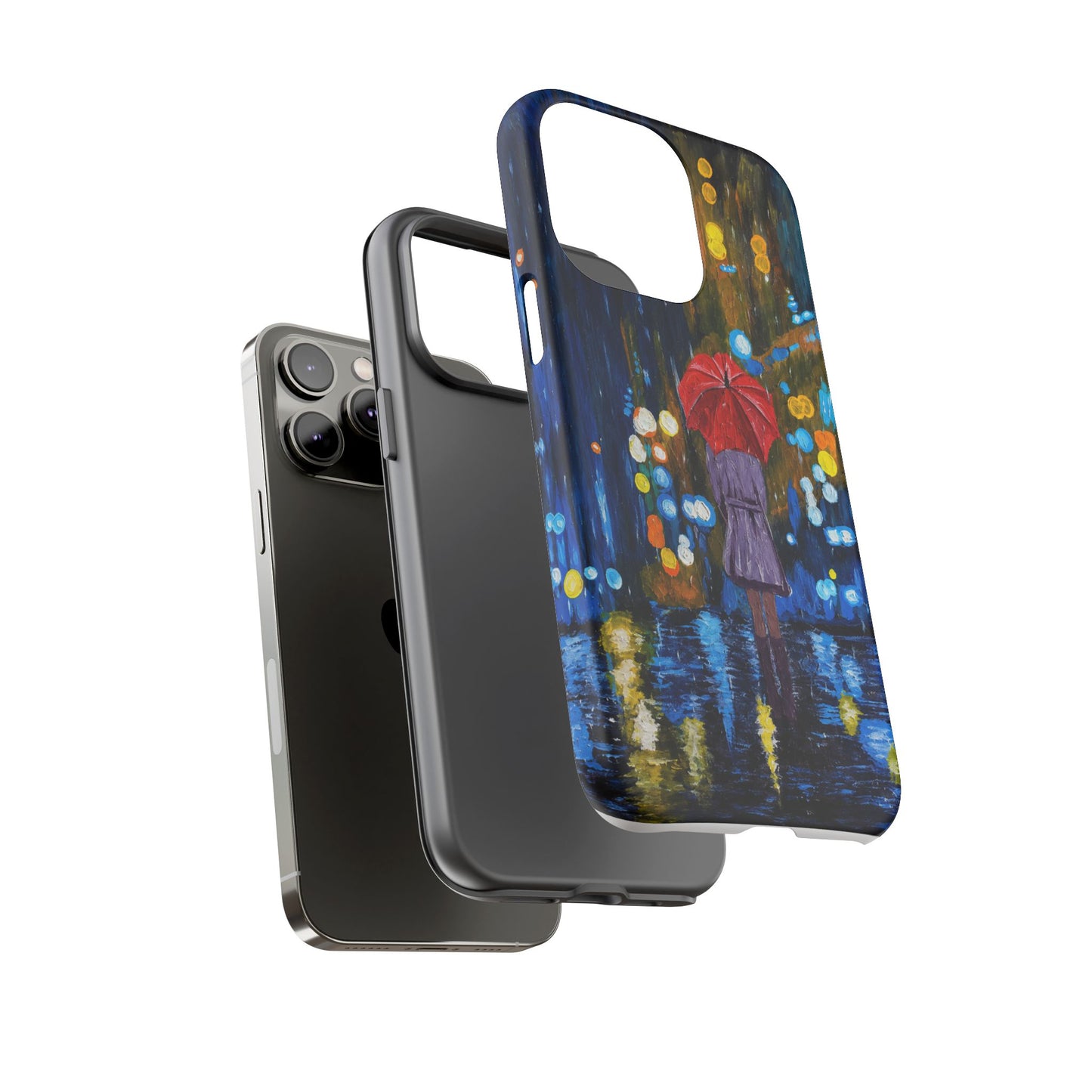 Rainy Night Phone Case — Woman with Red Umbrella Art