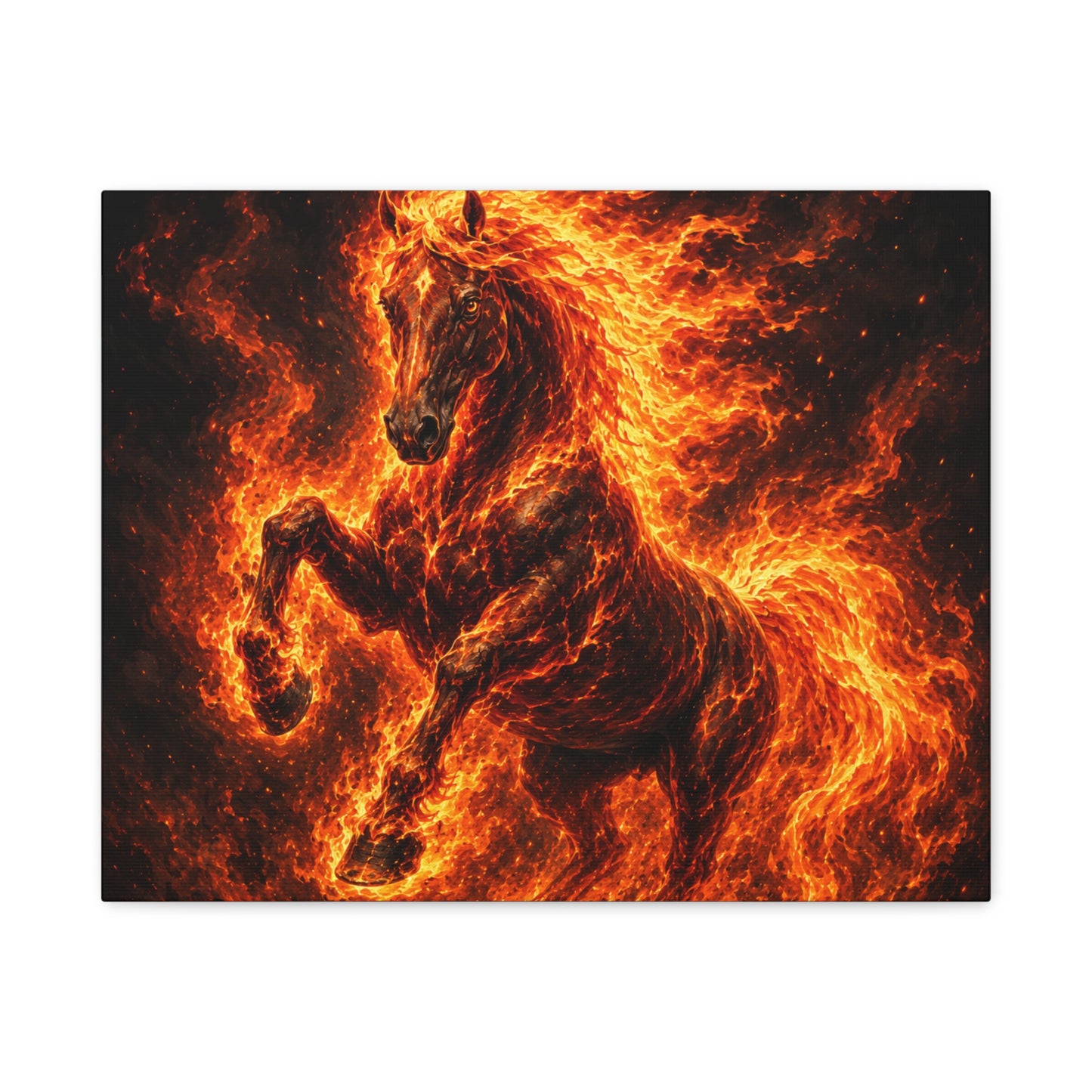 Fiery Horse Canvas Wall Art – Flaming Stallion Matte Stretched Print