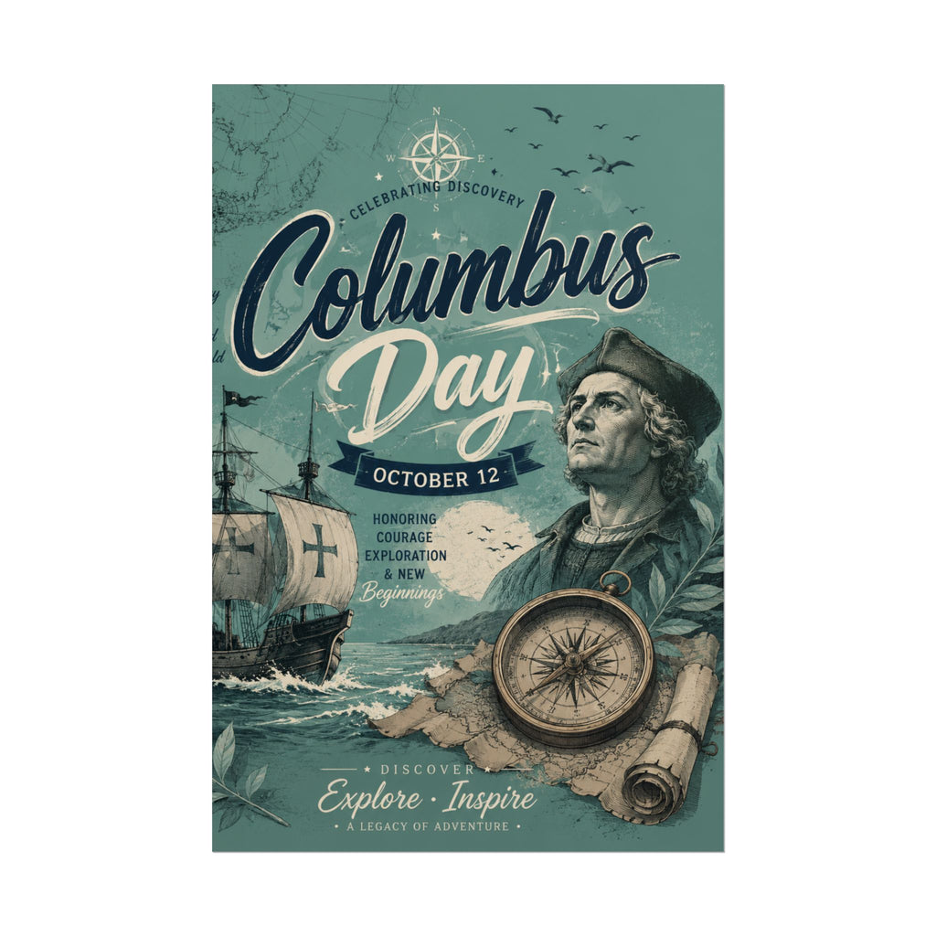 Columbus Day Poster — Rolled Vintage Exploration Print (October 12)
