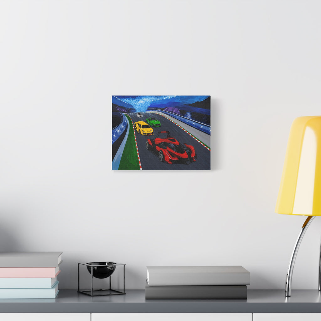 Racing Supercars Matte Canvas Print — Vibrant Track Night Artwork (Stretched 1.25")