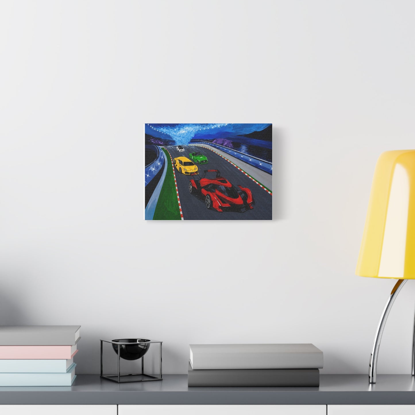 Racing Supercars Matte Canvas Print — Vibrant Track Night Artwork (Stretched 1.25")