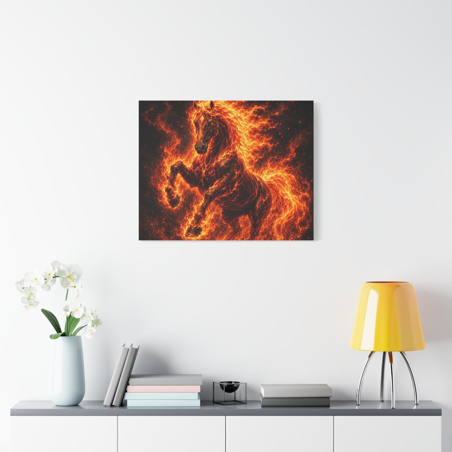 Fiery Horse Canvas Wall Art – Flaming Stallion Matte Stretched Print
