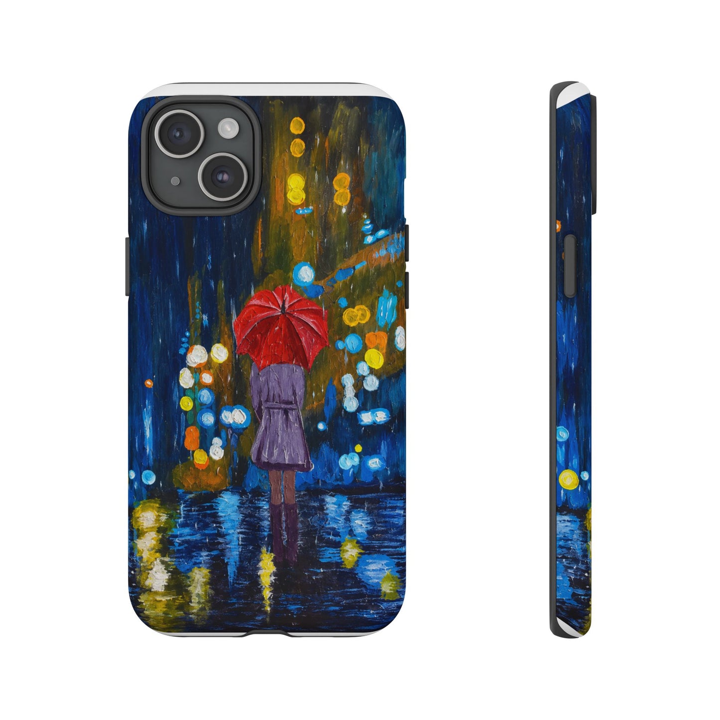 Rainy Night Phone Case — Woman with Red Umbrella Art