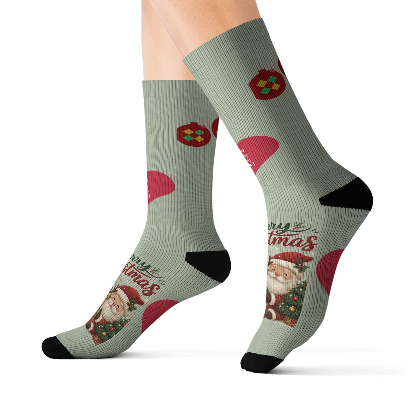 Christmas Sublimation Socks — Merry Christmas Santa Pattern Crew Socks