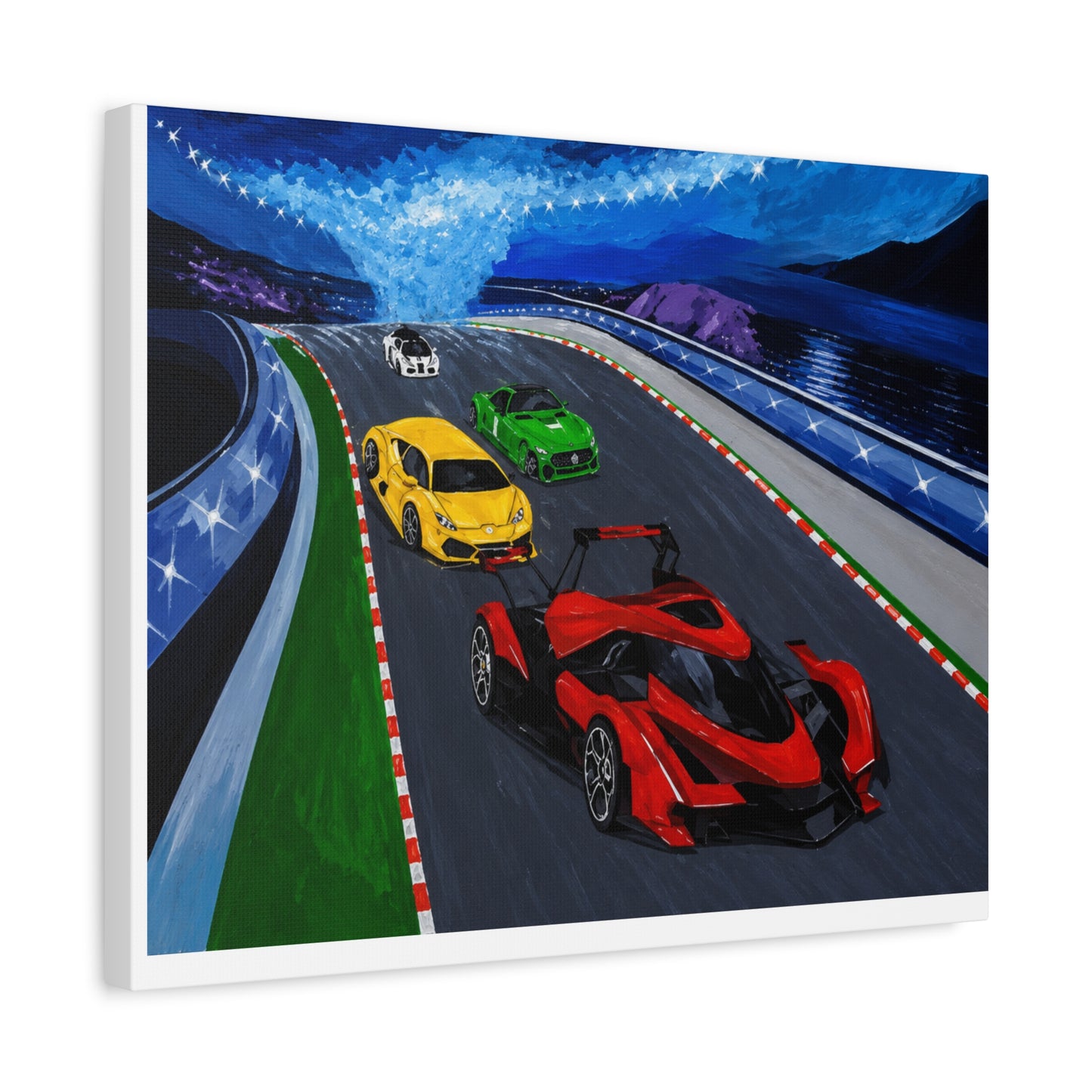 Racing Supercars Matte Canvas Print — Vibrant Track Night Artwork (Stretched 1.25")
