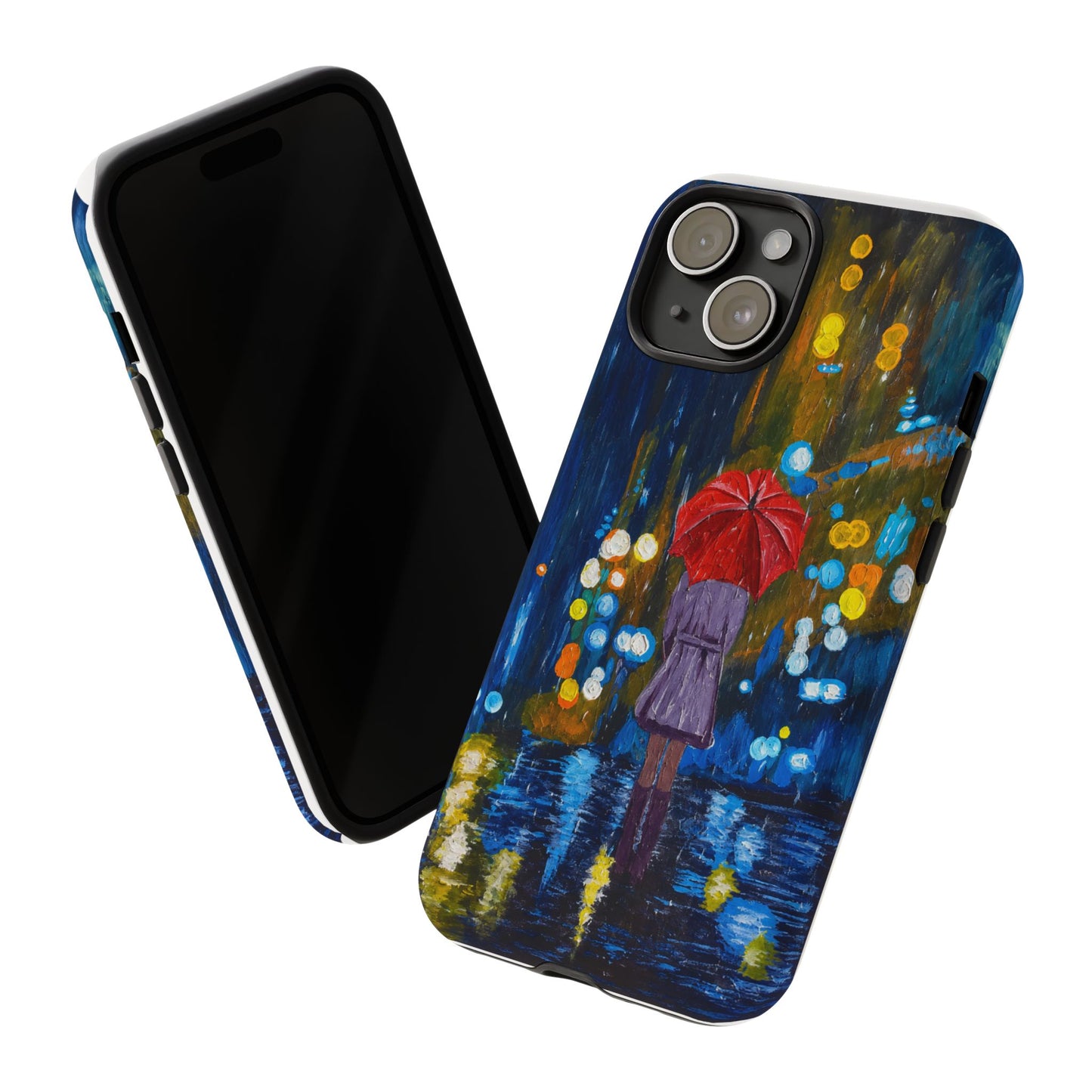 Rainy Night Phone Case — Woman with Red Umbrella Art