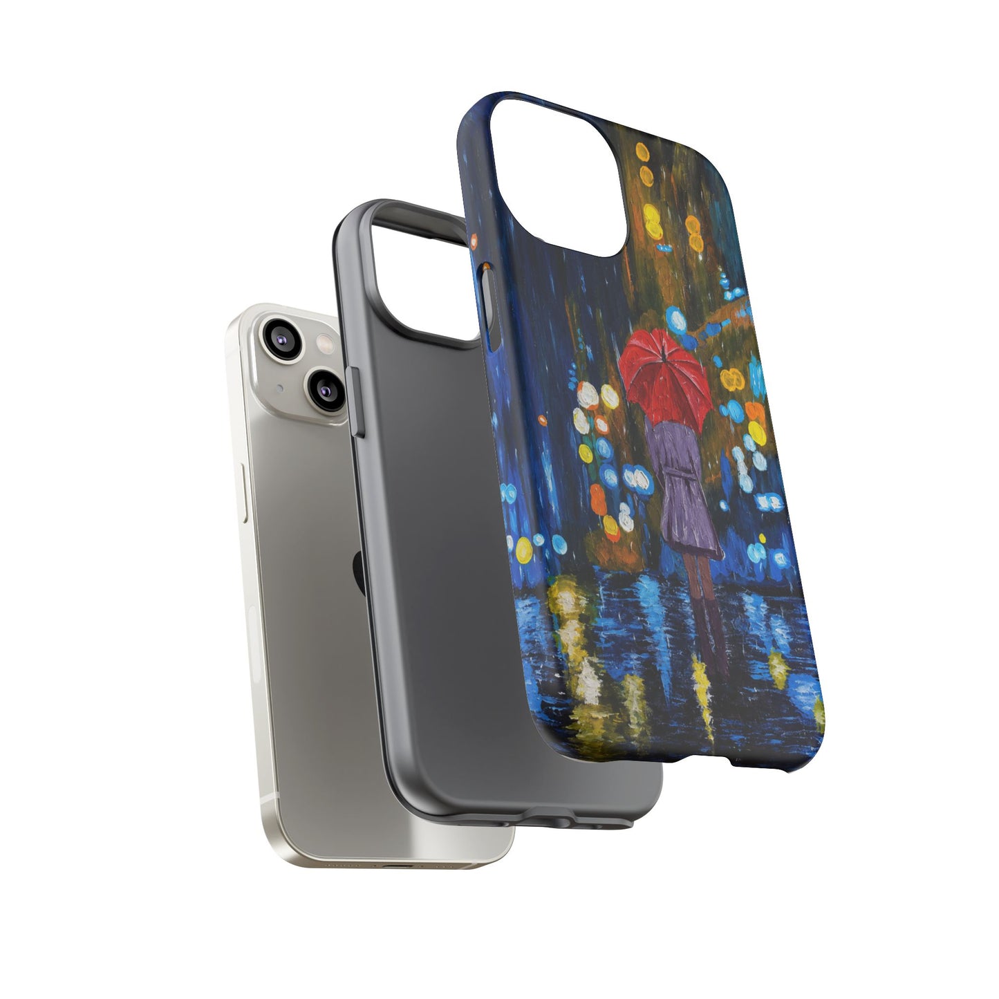 Rainy Night Phone Case — Woman with Red Umbrella Art