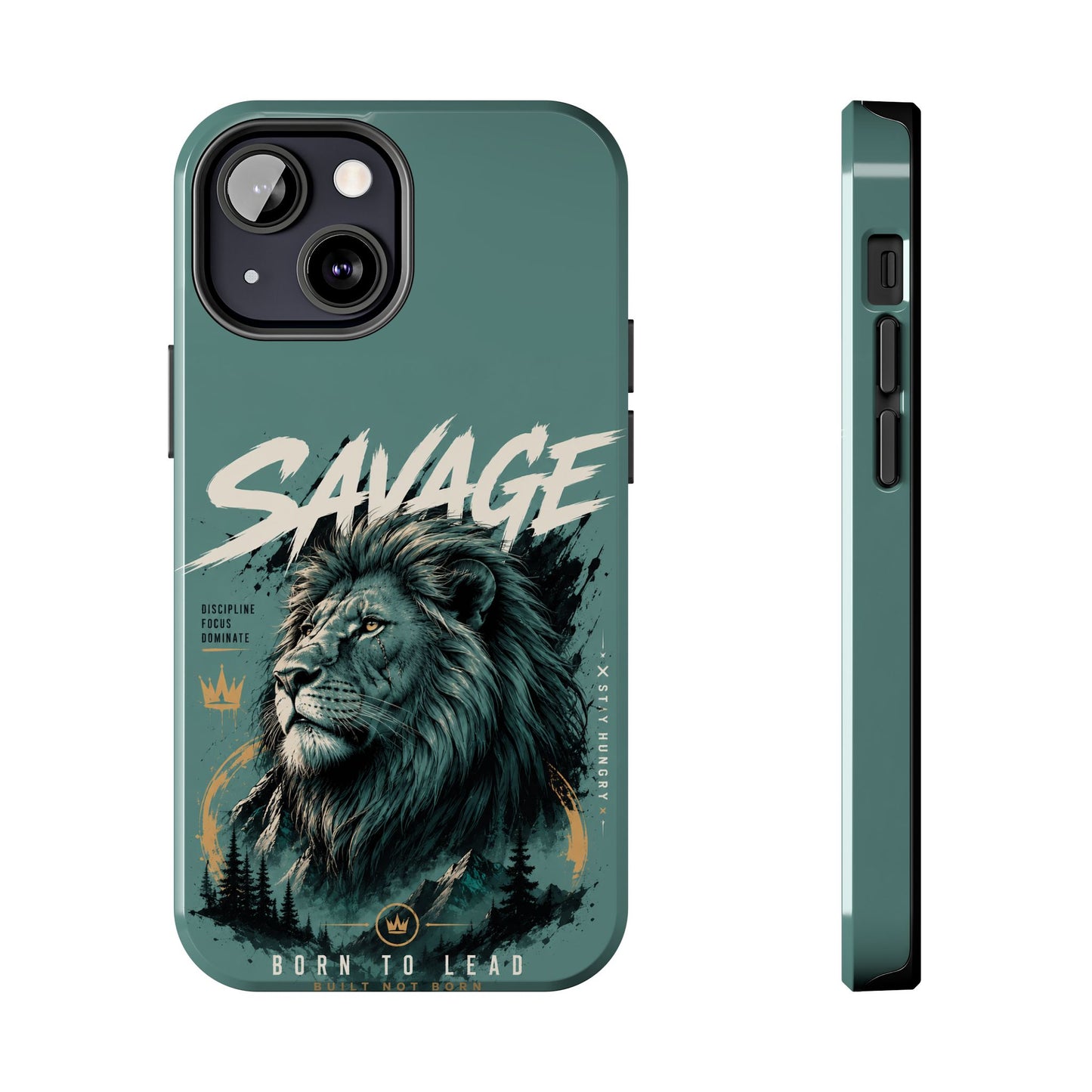 Savage Lion Tough Phone Case – 'Born to Lead' Rugged Protective Cover