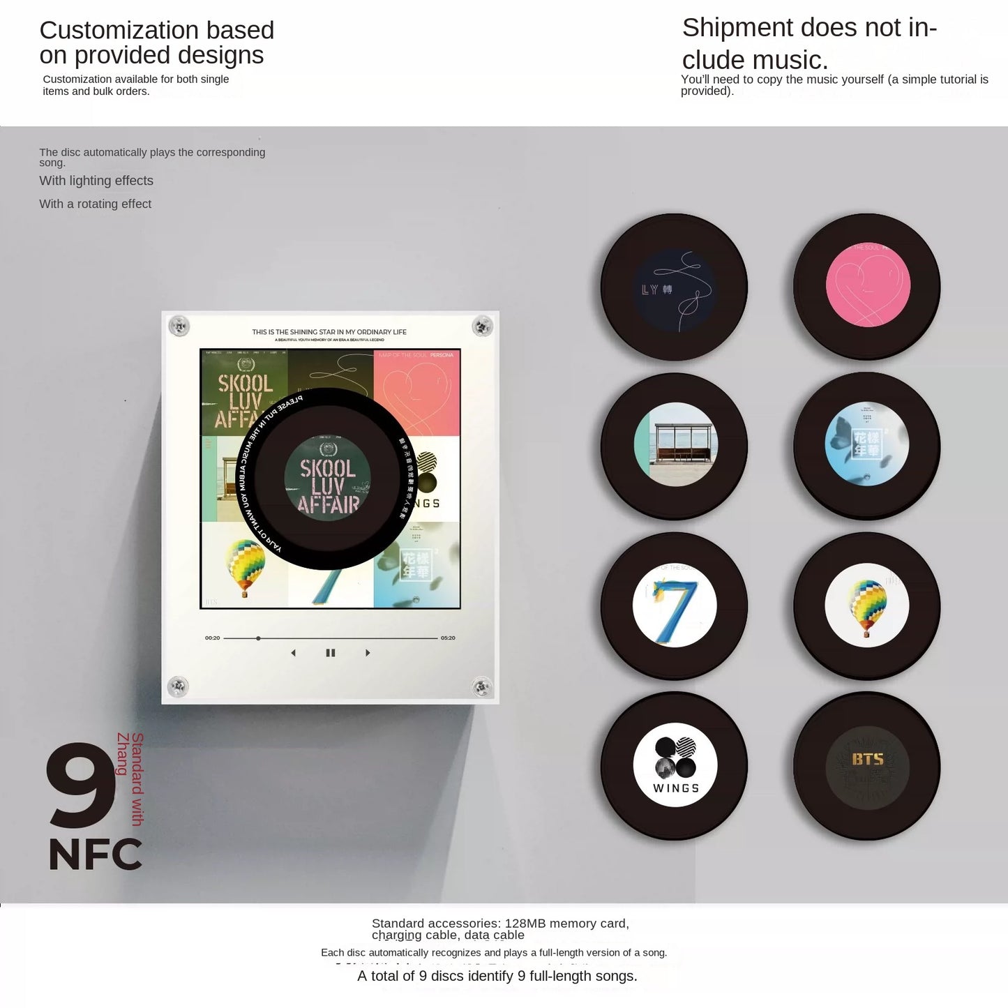Rotating Music Disc Night Light Magnetic Fridge Magnet NFC Sensing Singing Acrylic Cross-border Factory Direct Sales
